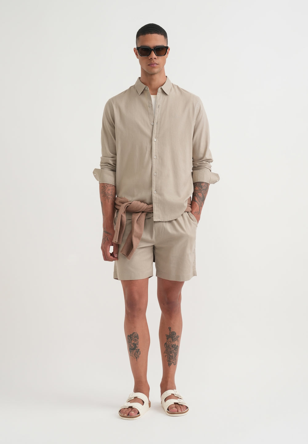 Taupe Cotton Blend Regular Fit Shirt