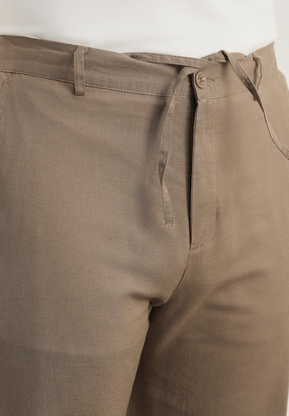 Taupe Cotton Linen Regular Fit Pant