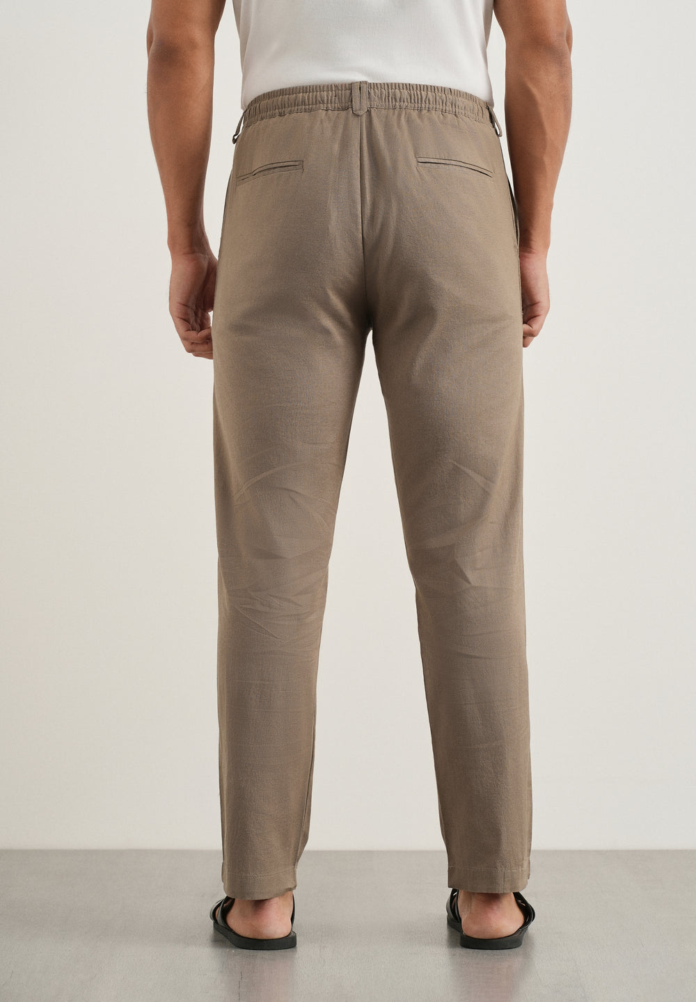 Taupe Cotton Linen Regular Fit Pant