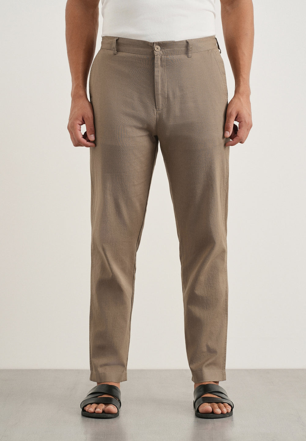 Taupe Cotton Linen Regular Fit Pant
