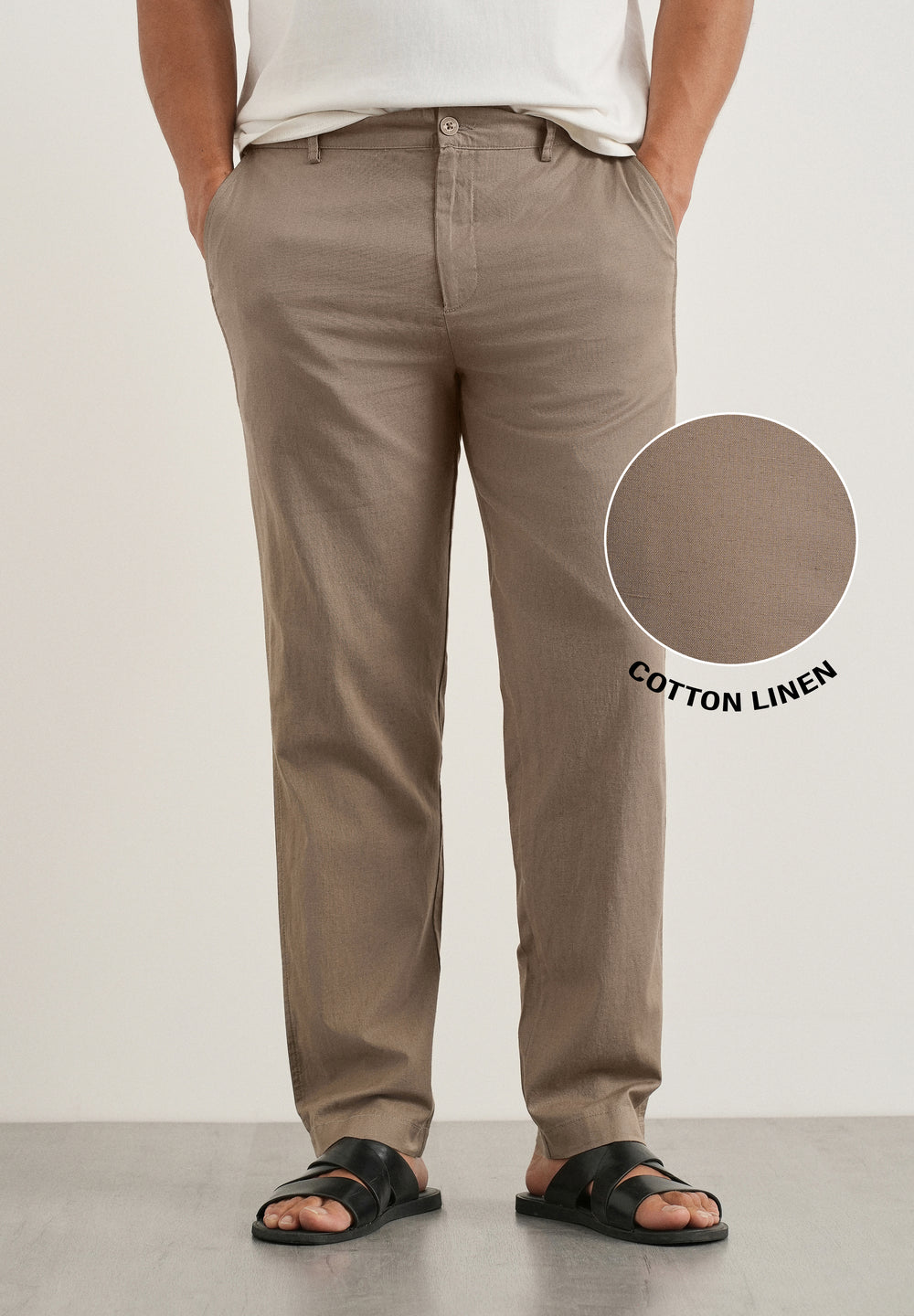 Taupe Cotton Linen Regular Fit Pant