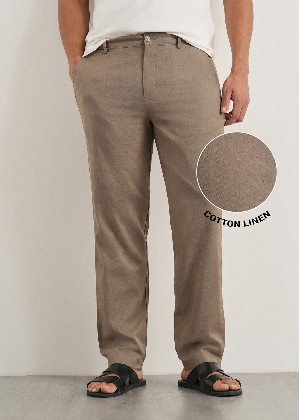 Taupe Cotton Linen Regular Fit Pant