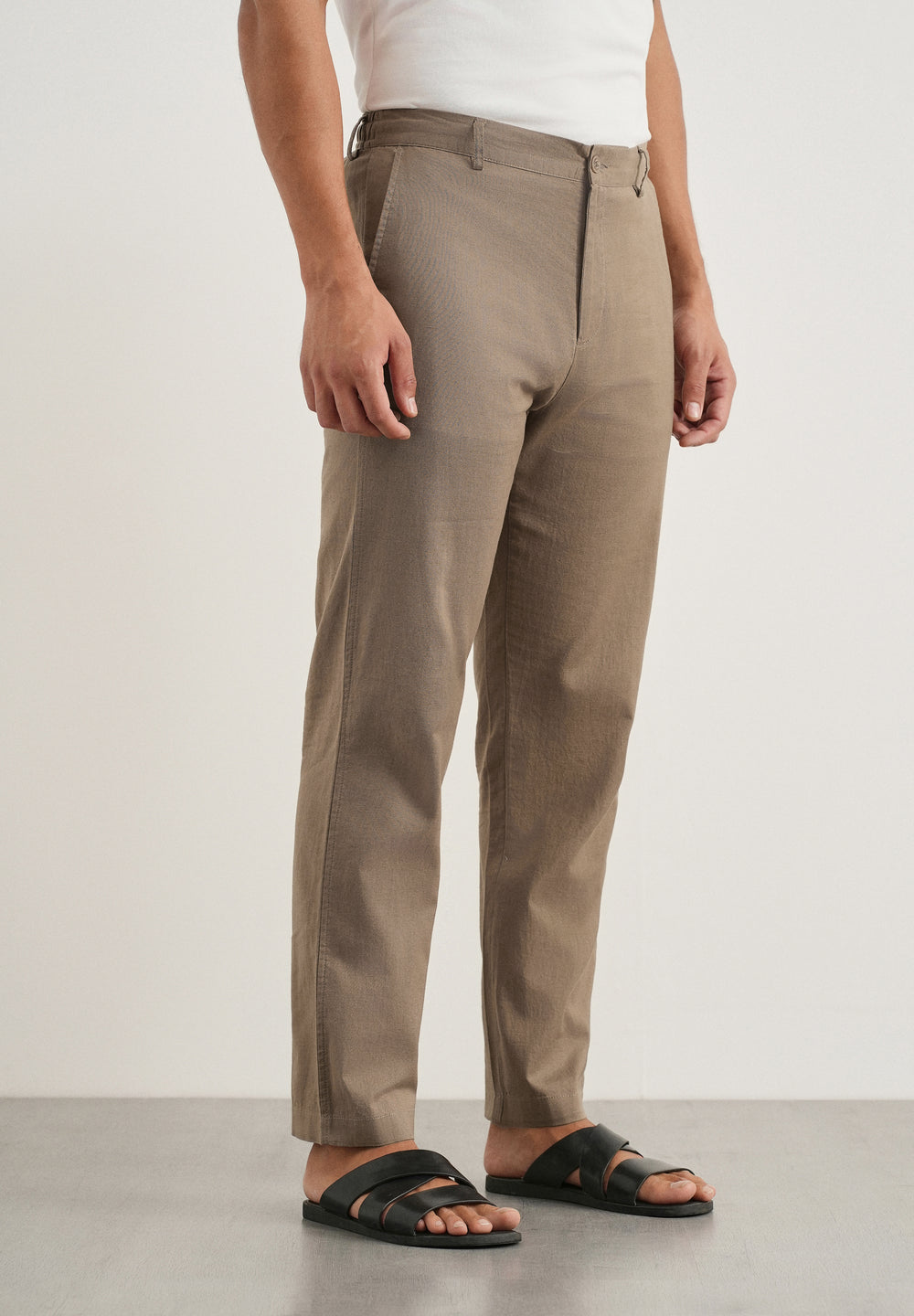 Taupe Cotton Linen Regular Fit Pant