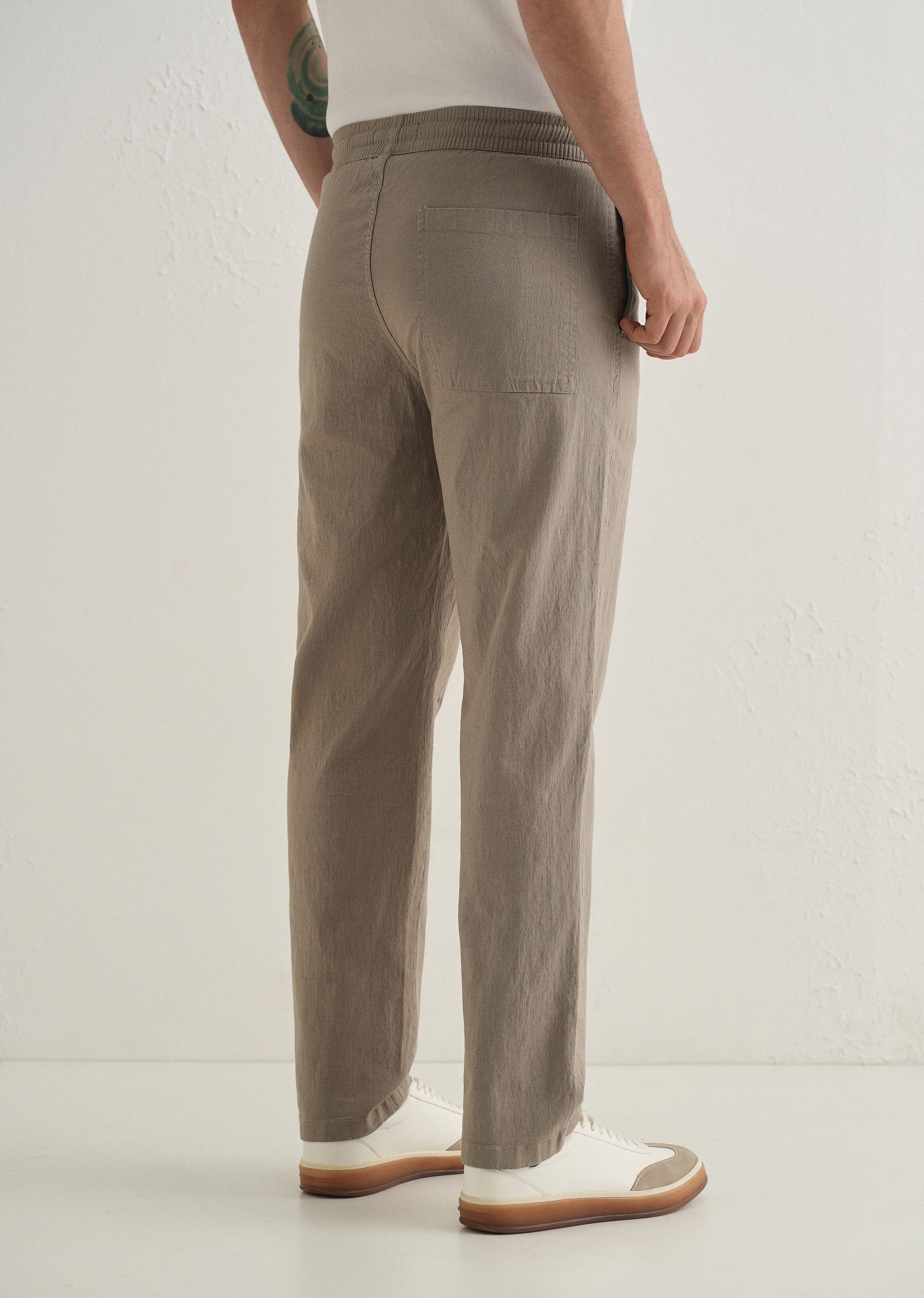 Taupe Drawstring Cotton Linen Pant