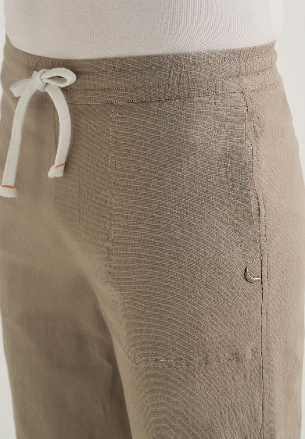 Taupe Drawstring Cotton Linen Pant
