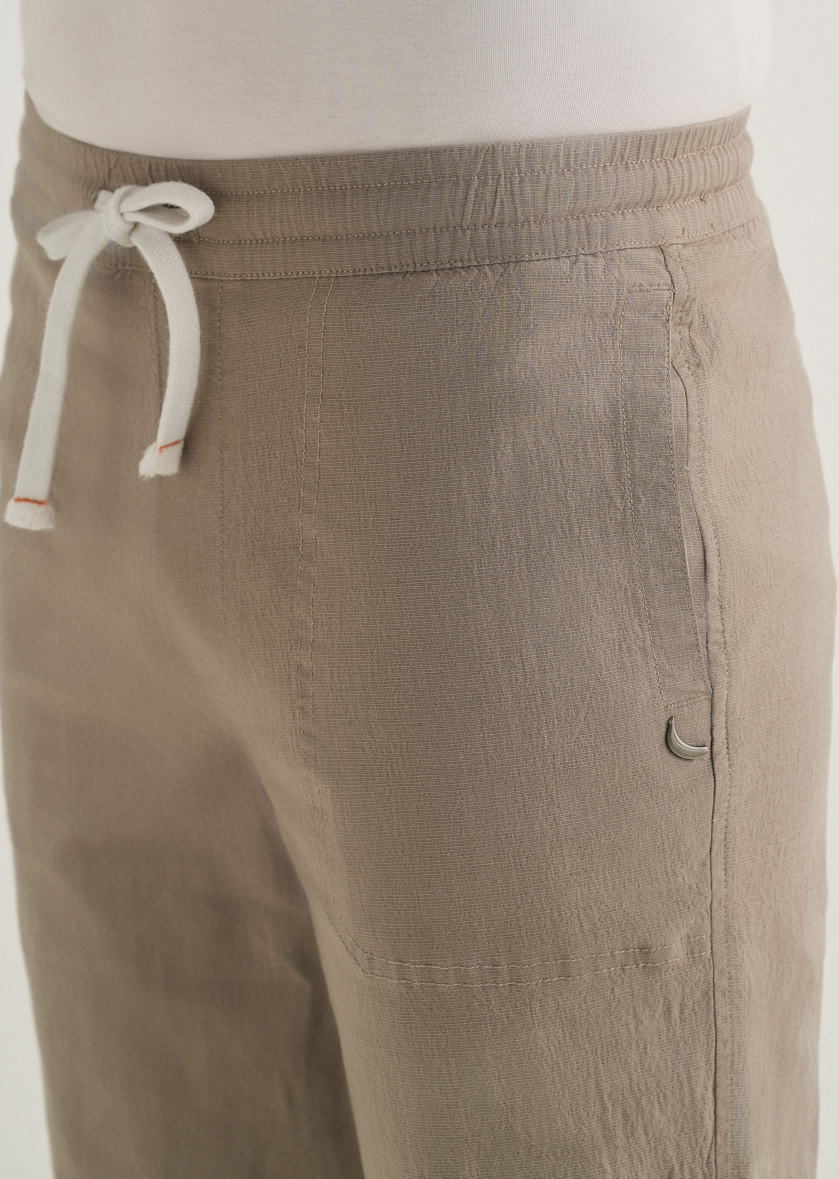 Taupe Drawstring Cotton Linen Pant