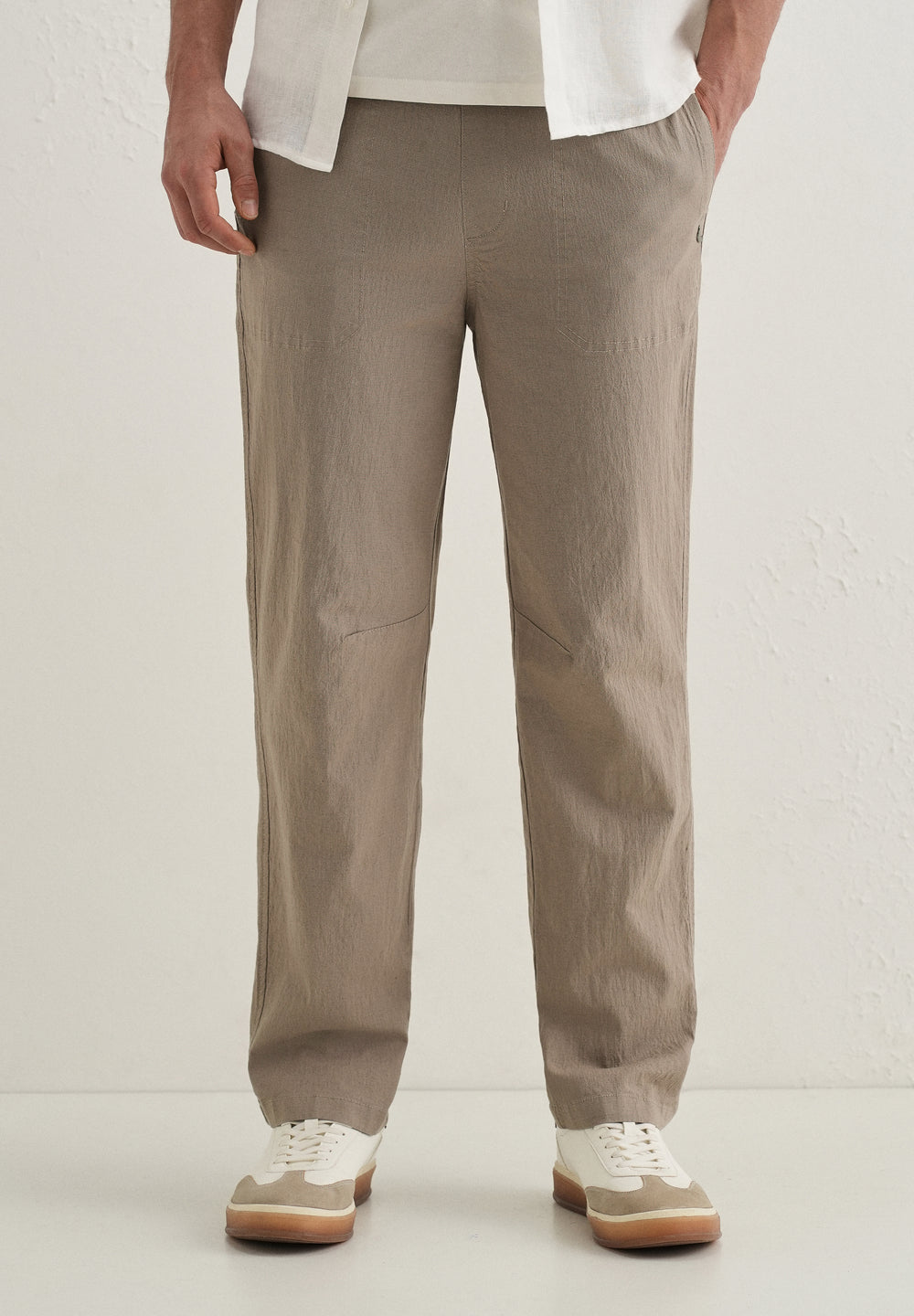 Taupe Drawstring Cotton Linen Pant