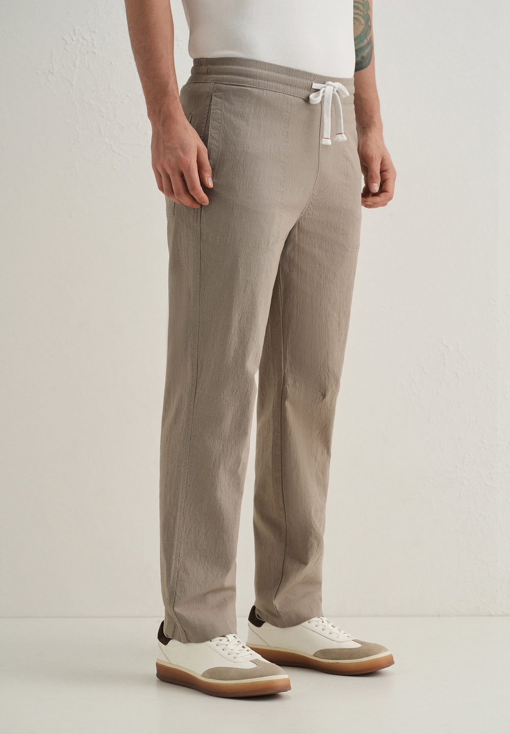 Taupe Drawstring Cotton Linen Pant