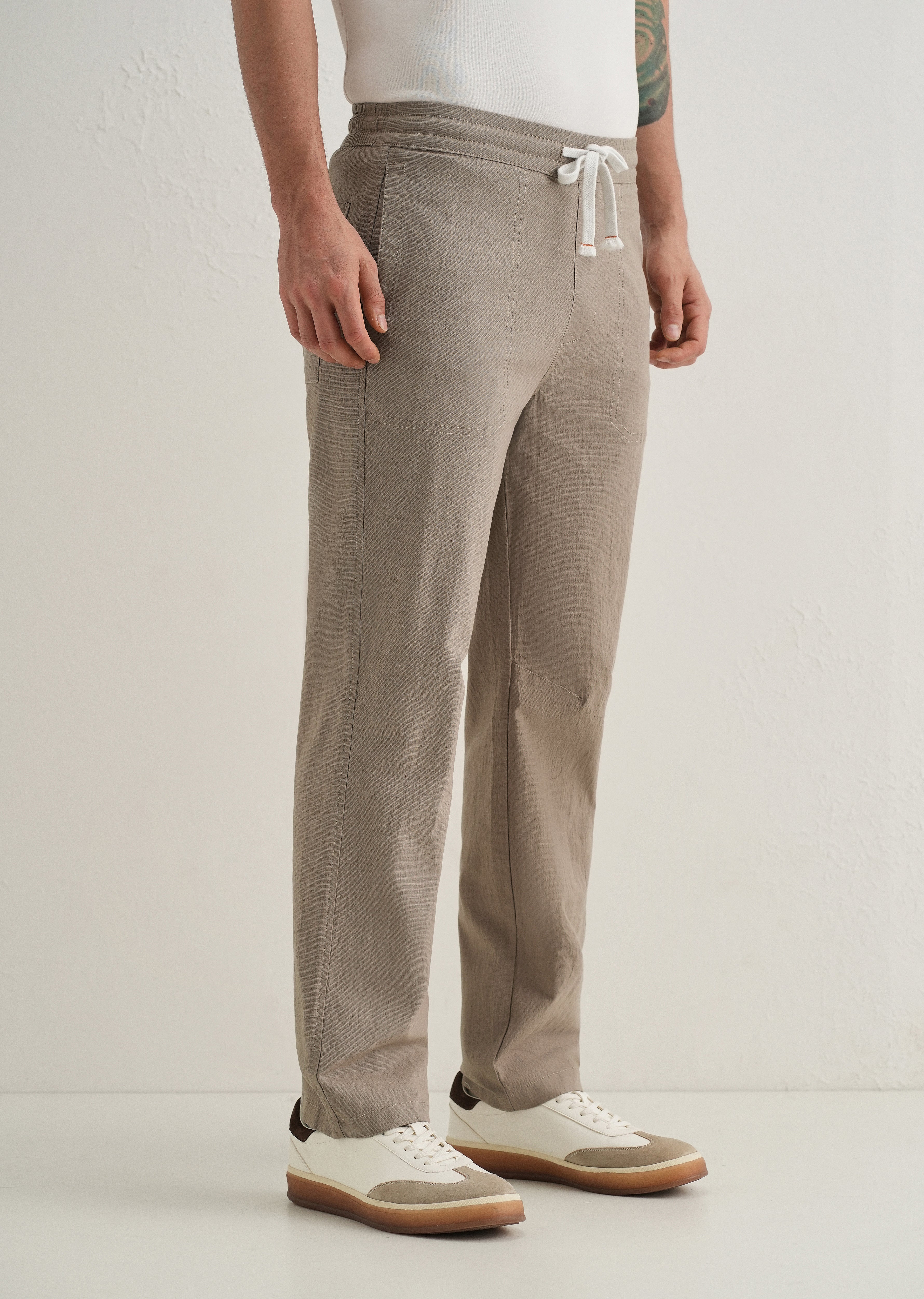 Taupe Drawstring Cotton Linen Pant