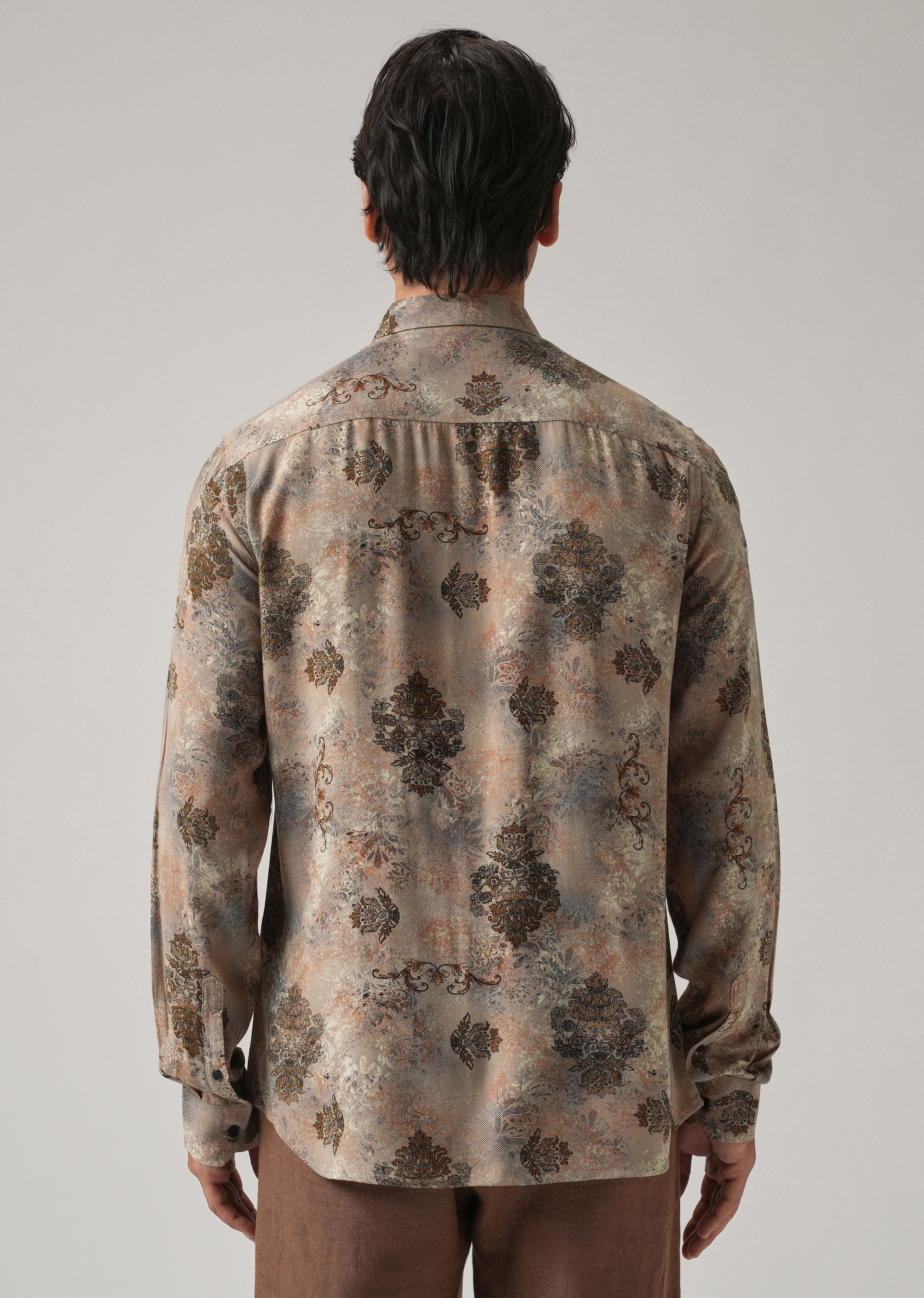 Taupe Floral Print Feather Shirt