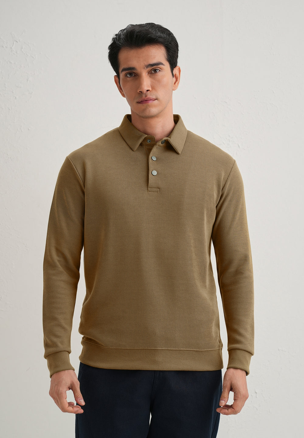 Taupe Knitted Polo Sweatshirt