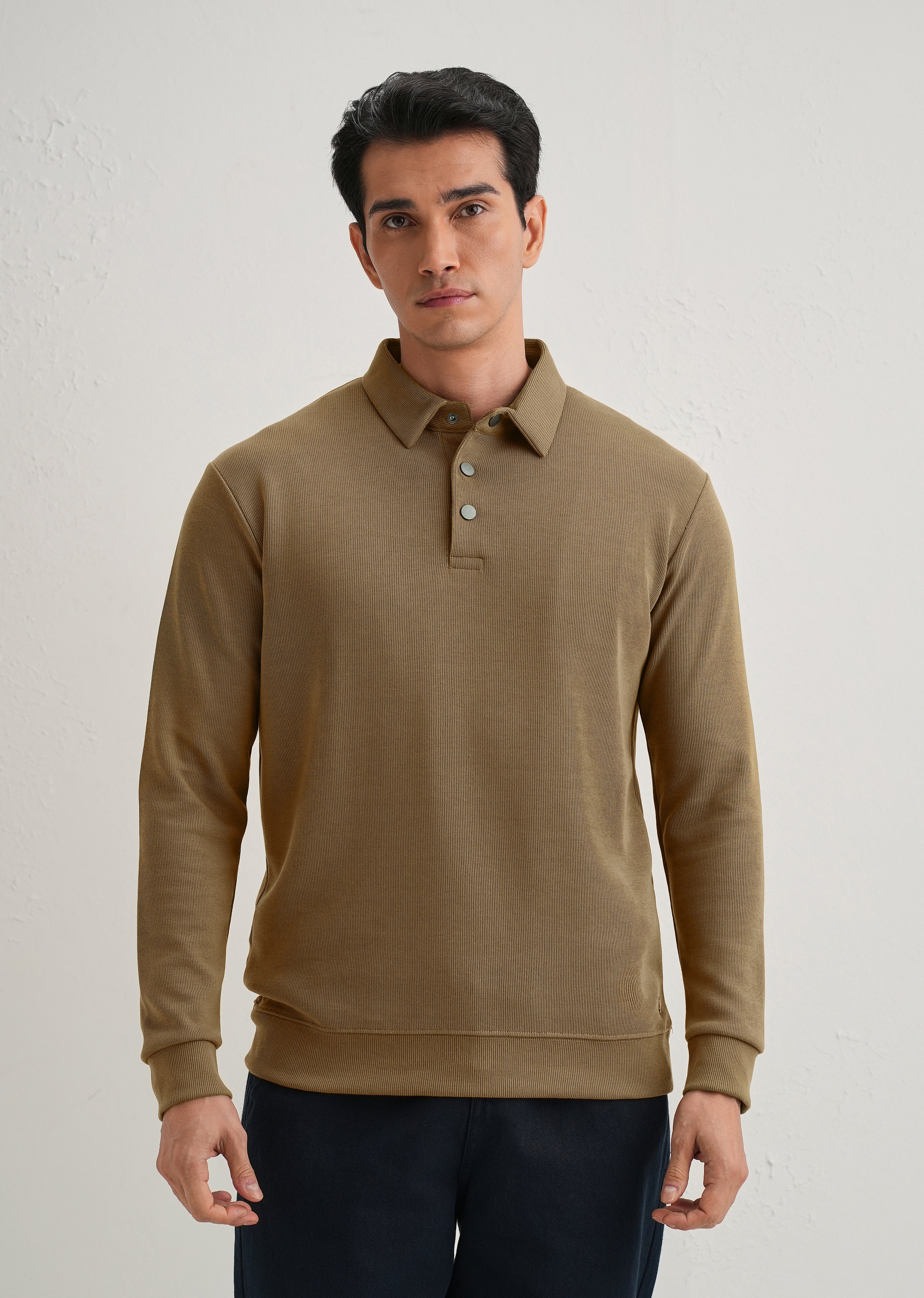 Taupe Knitted Polo Sweatshirt