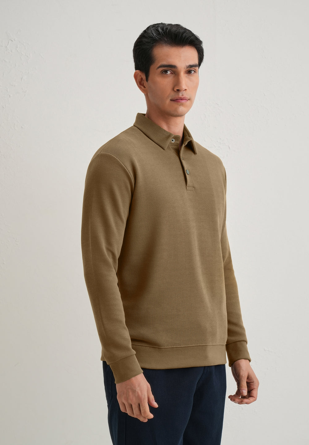 Taupe Knitted Polo Sweatshirt