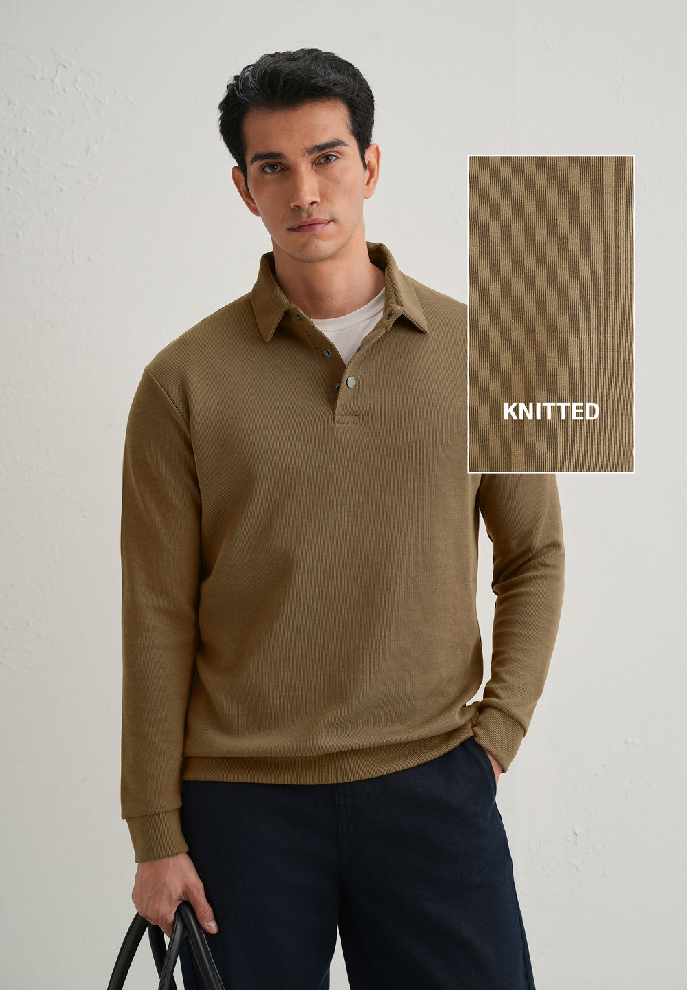 Taupe Knitted Polo Sweatshirt