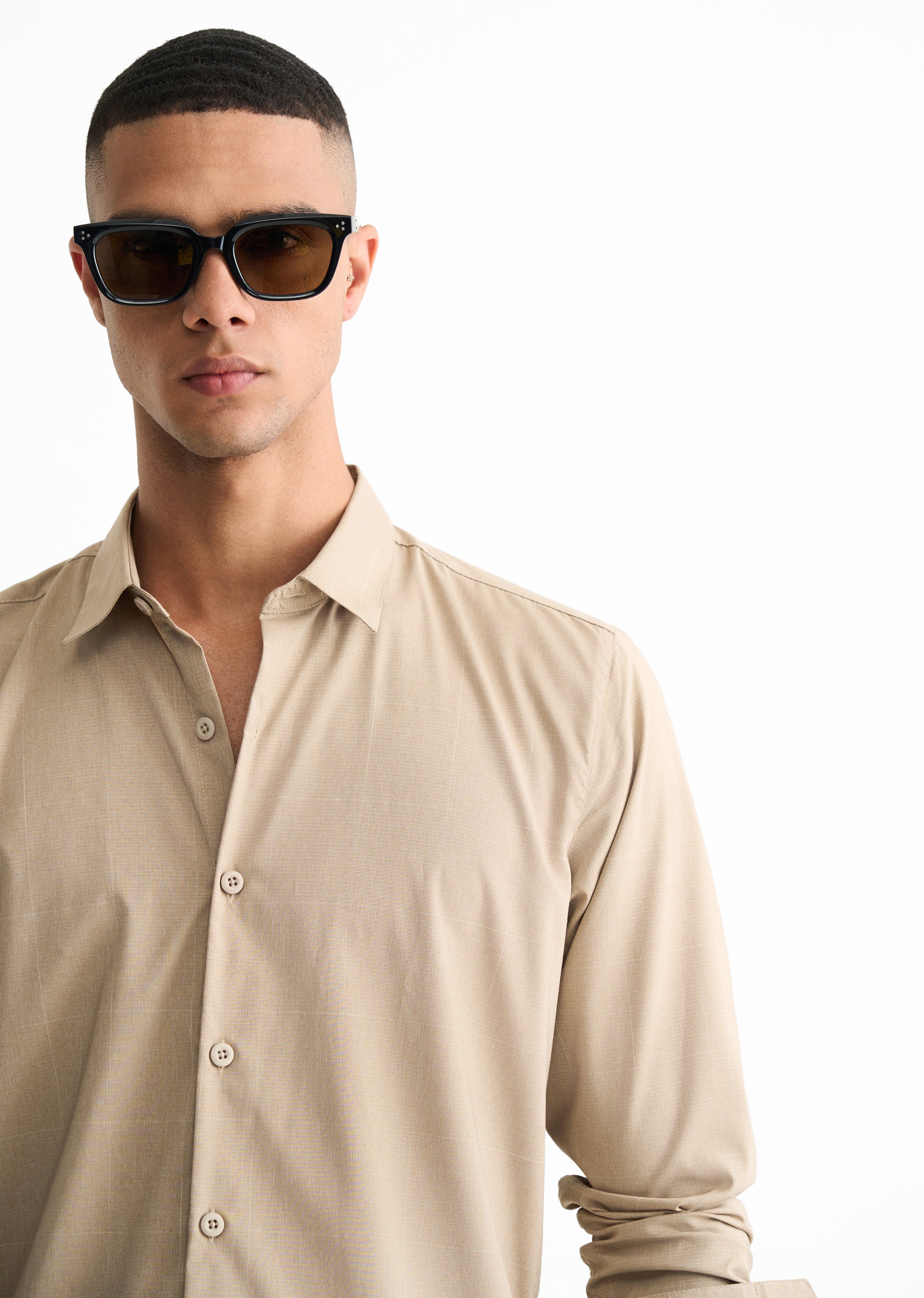Taupe Self Check Shirt