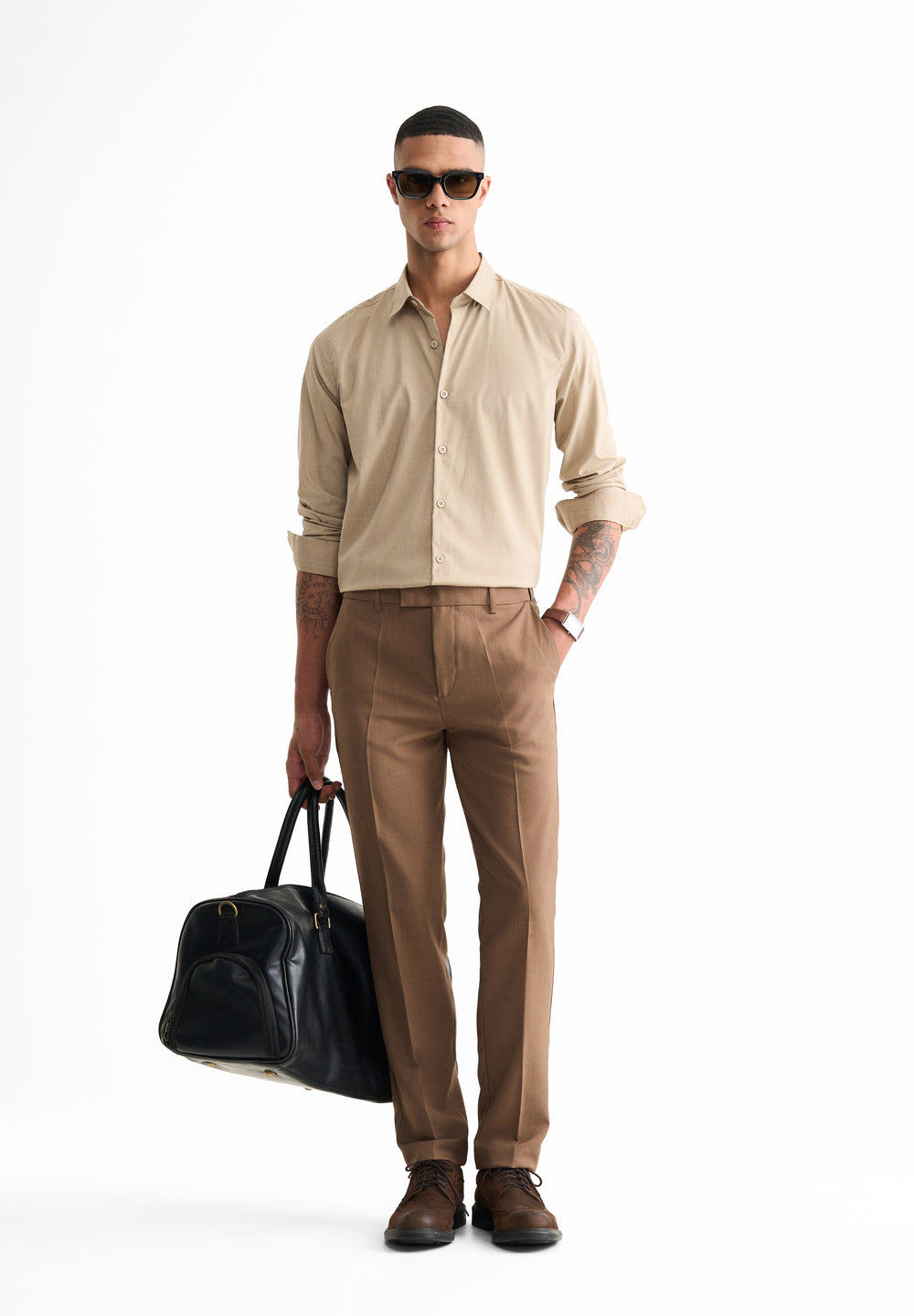 Taupe Self Check Shirt