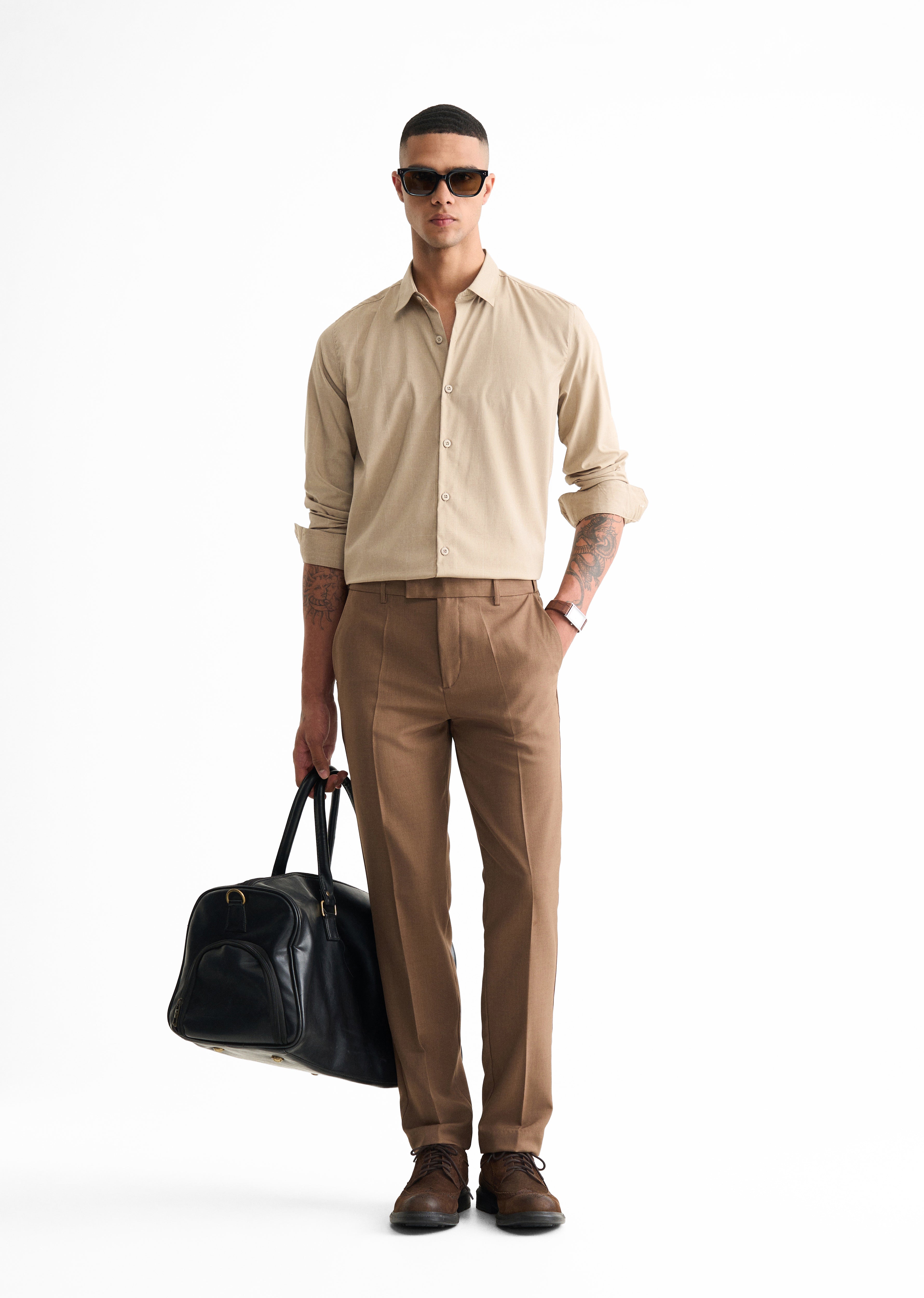 Taupe Self Check Shirt
