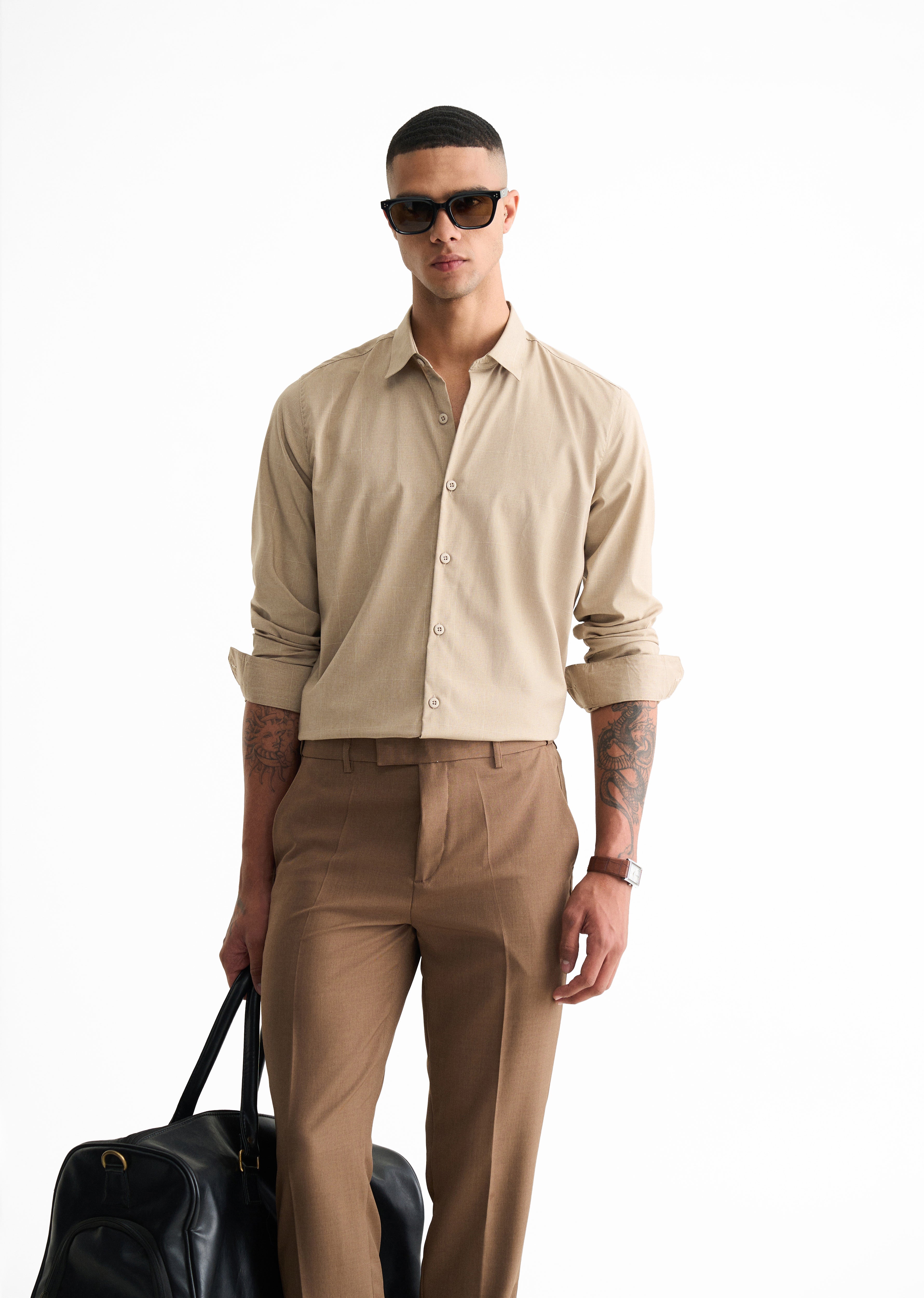 Taupe Self Check Shirt