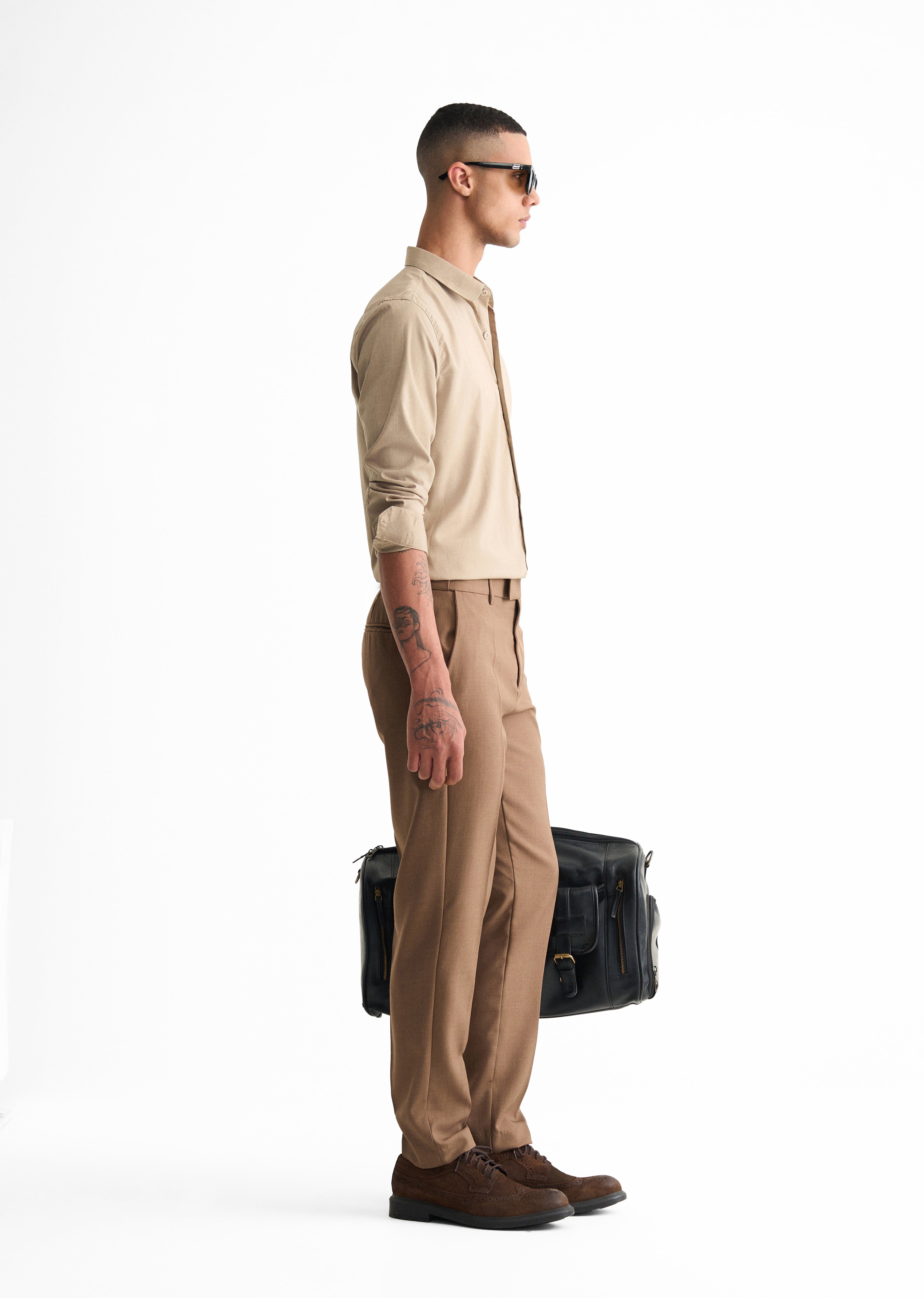 Taupe Self Check Shirt