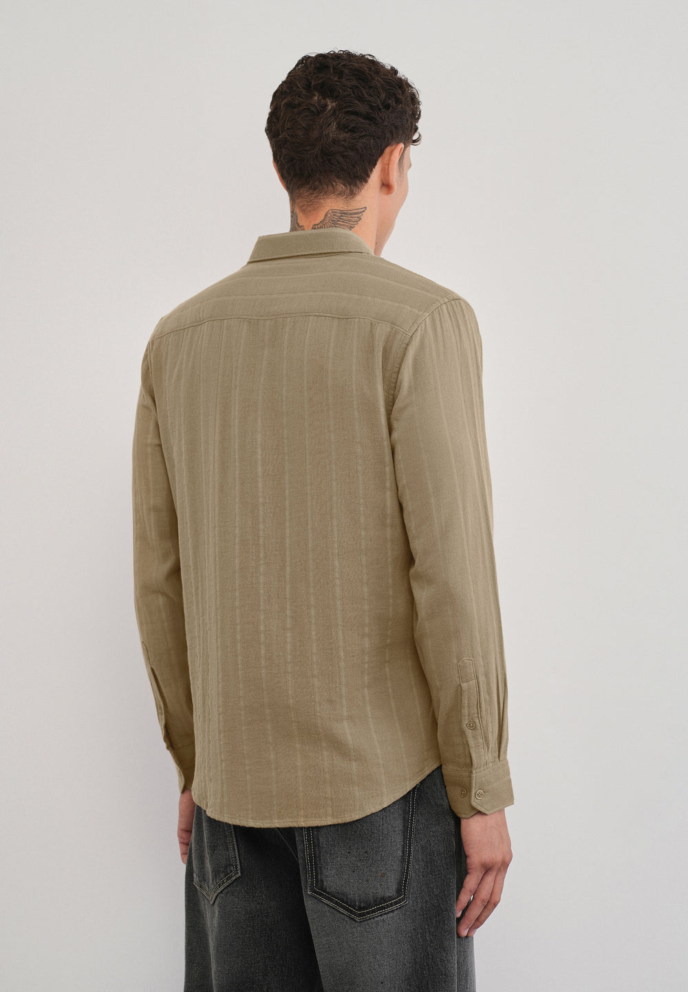 Taupe Self Striped Cotton Shirt