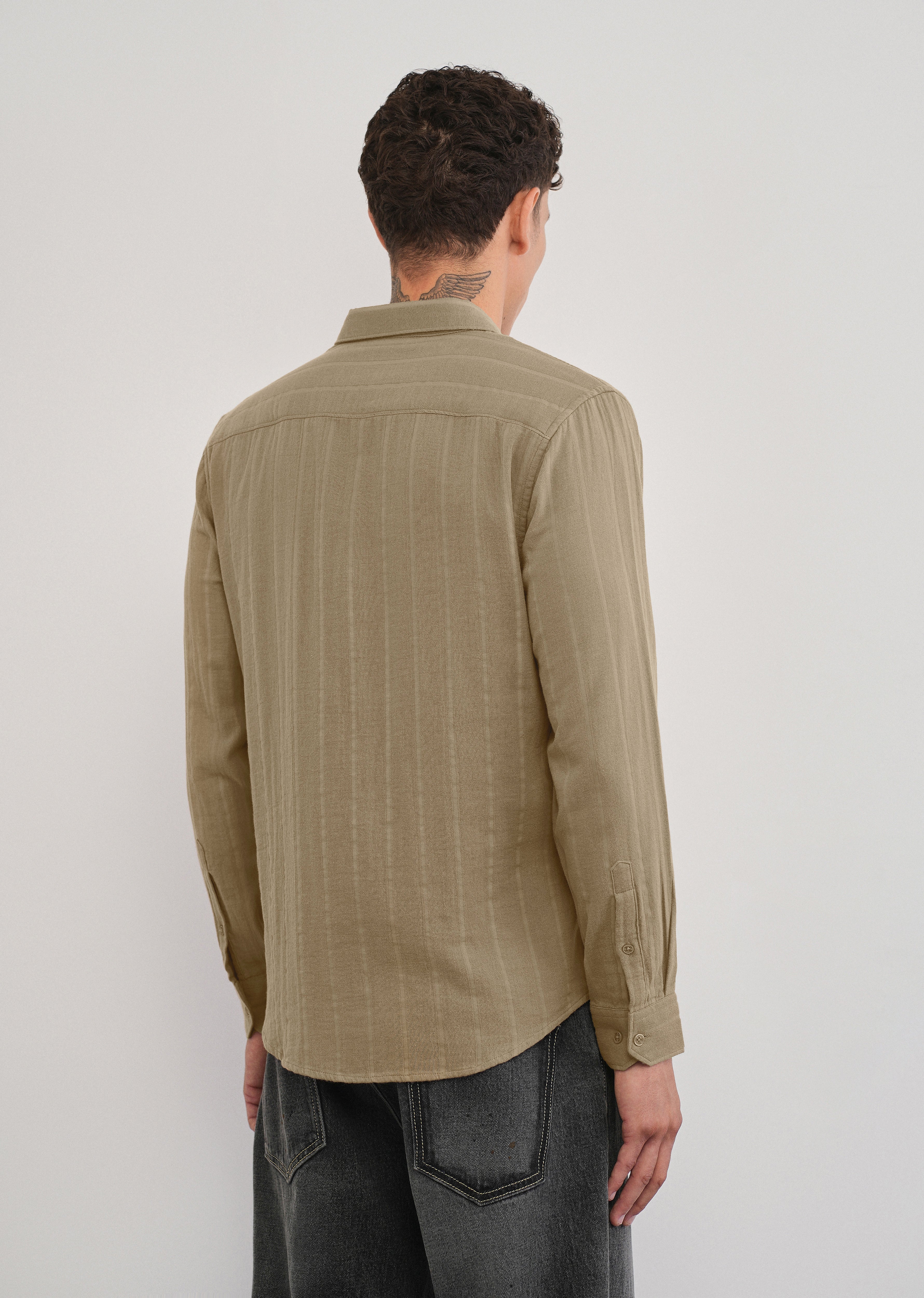 Taupe Self Striped Cotton Shirt