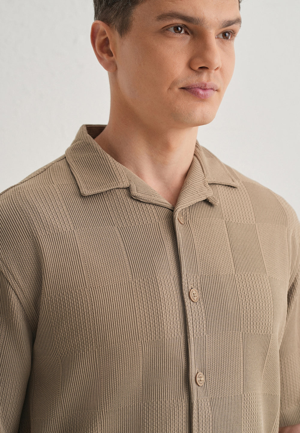 Taupe Textured Check Knit Shirt
