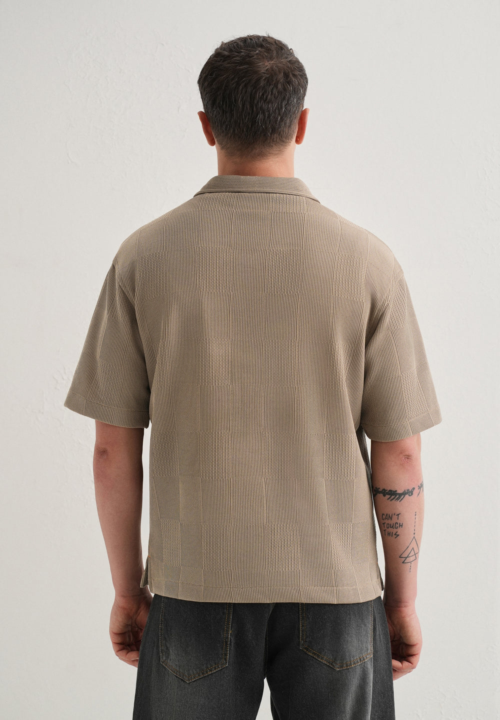 Taupe Textured Check Knit Shirt