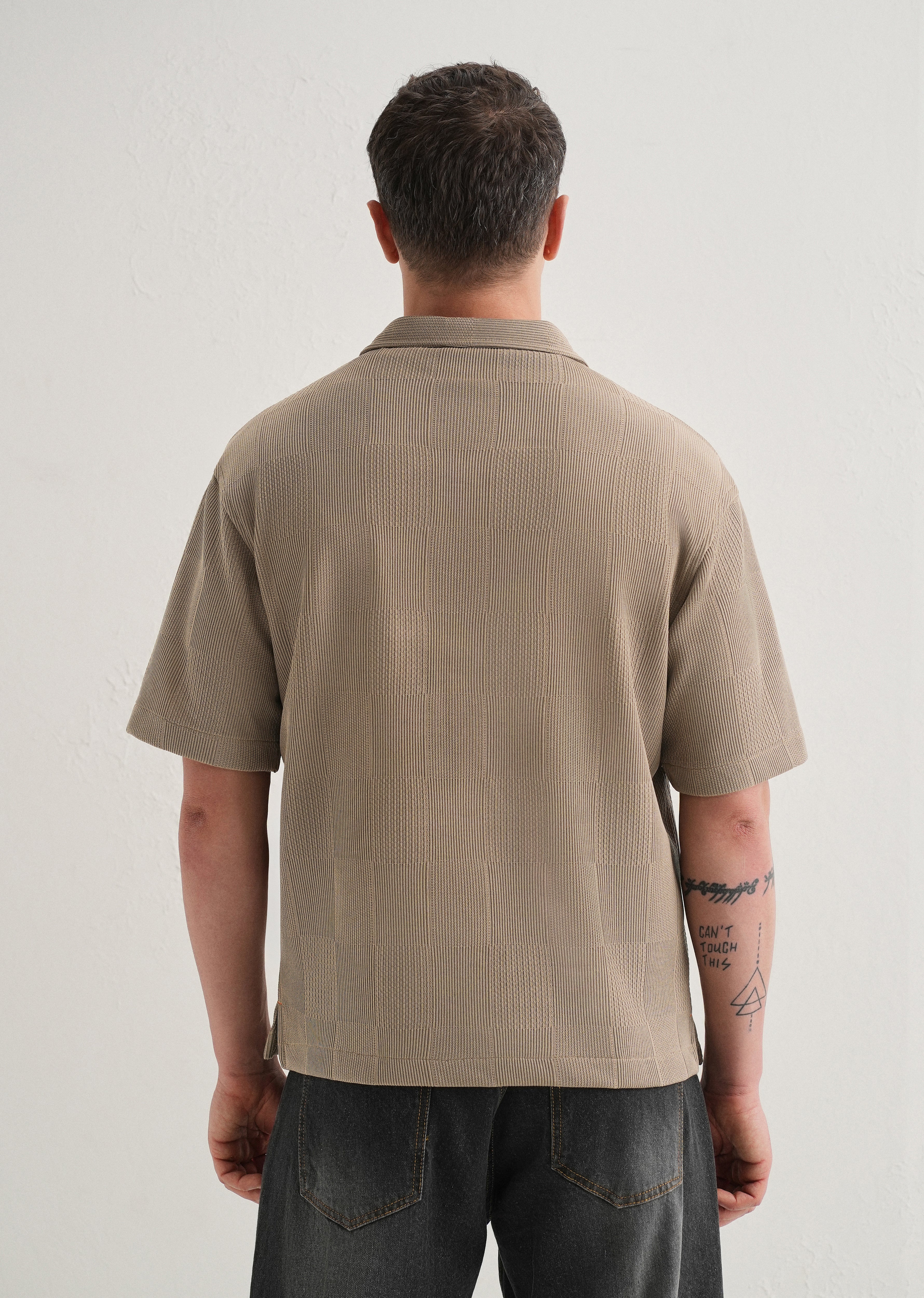 Taupe Textured Check Knit Shirt