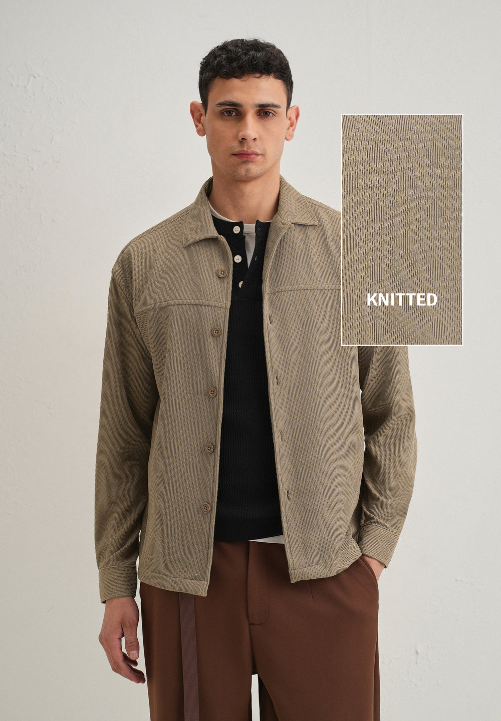 Taupe Textured Knit Shacket