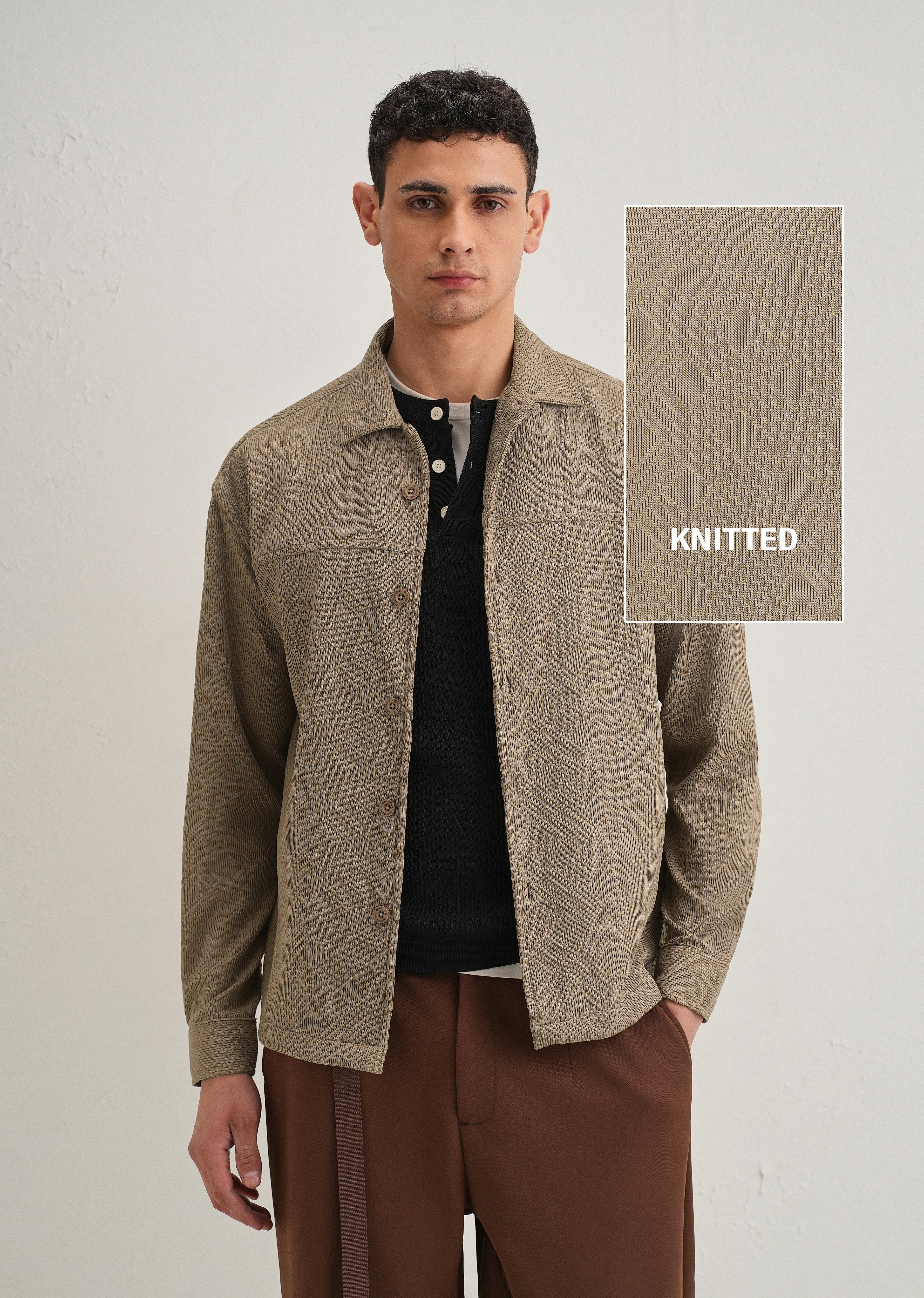Taupe Textured Knit Shacket