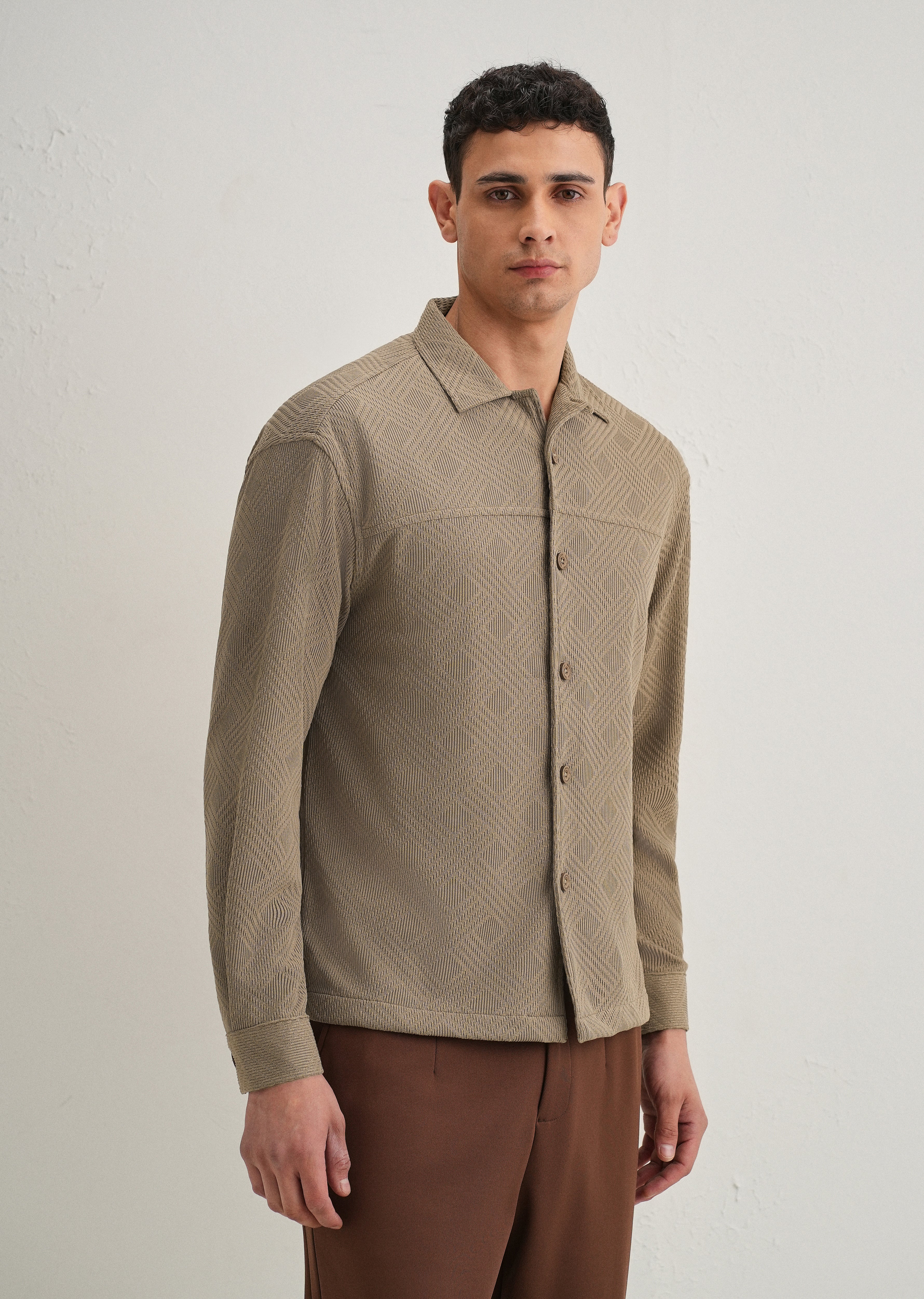 Taupe Textured Knit Shacket