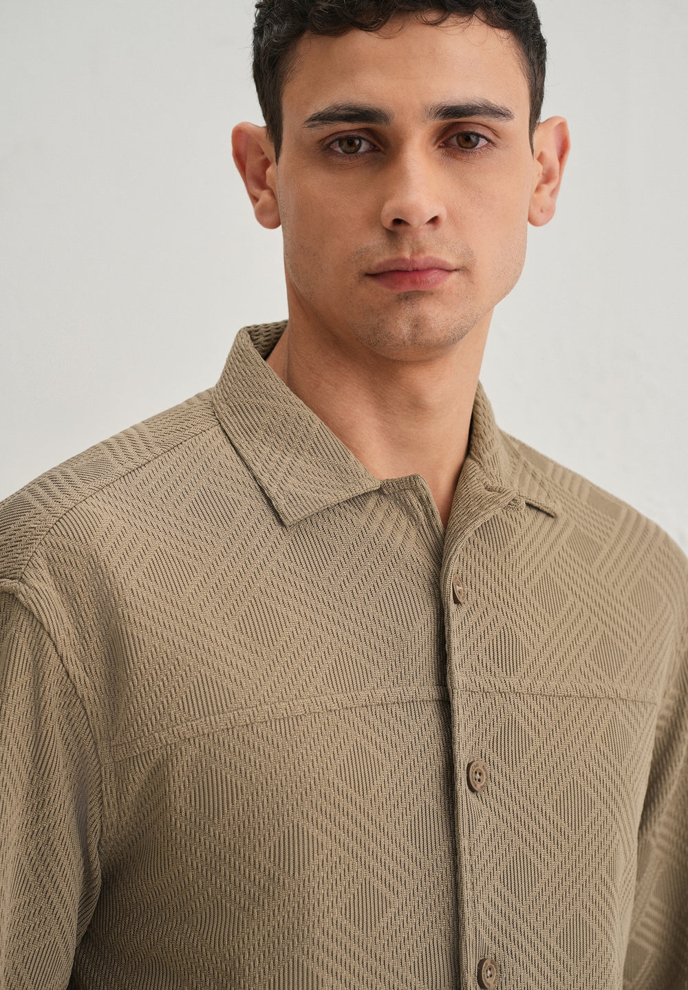 Taupe Textured Knit Shacket