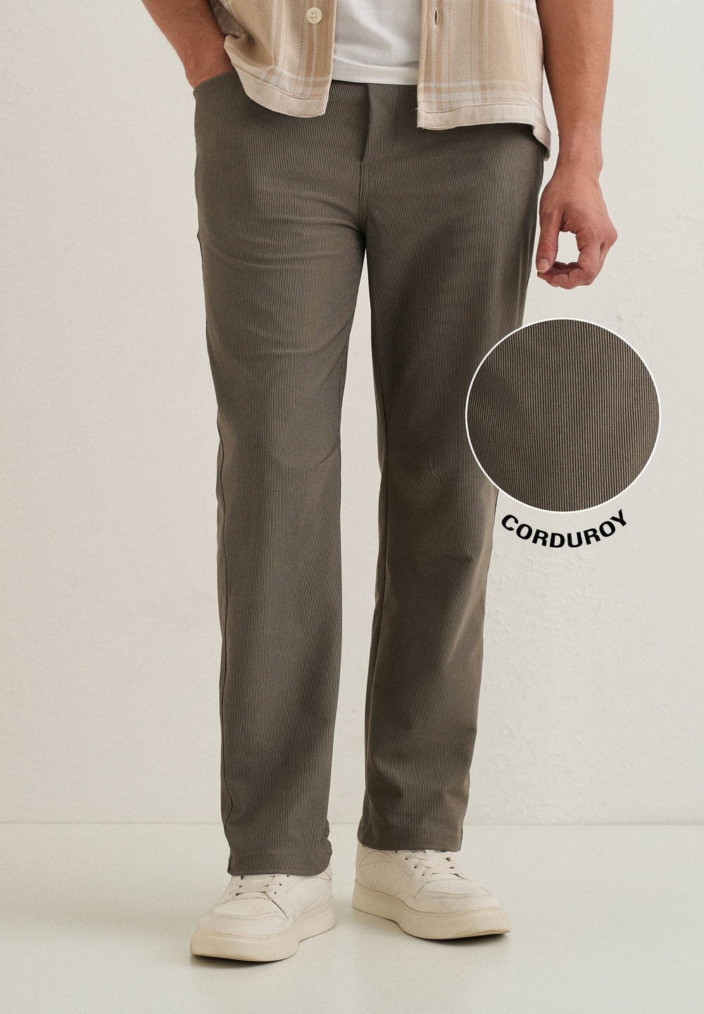 Taupe Straight Fit Corduroy Pants