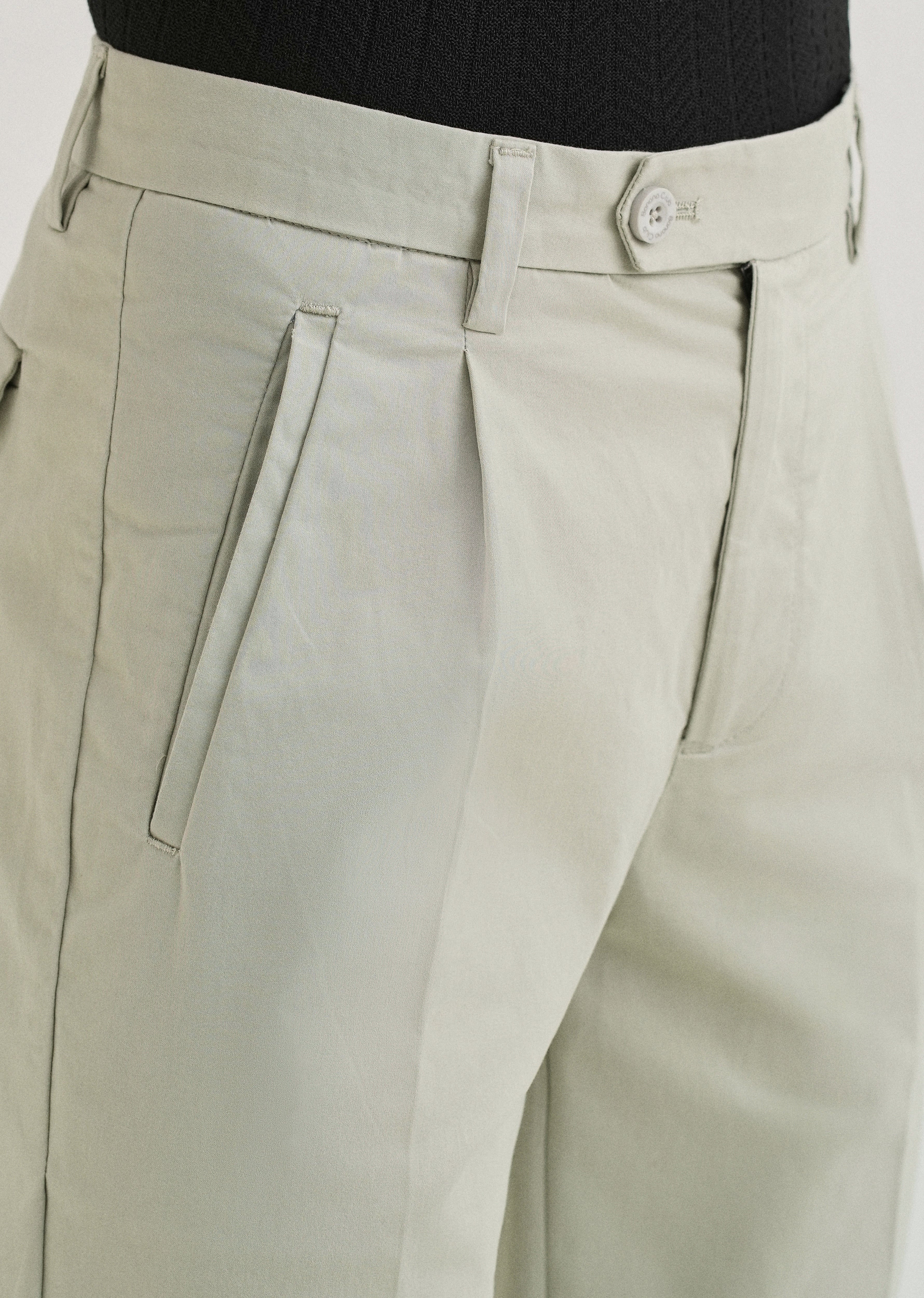 Tea Green Plain Pleated Chinos
