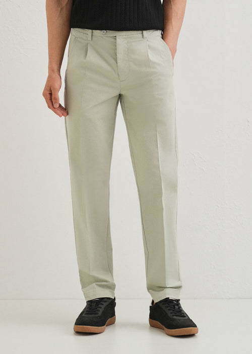 Tea Green Plain Pleated Chinos