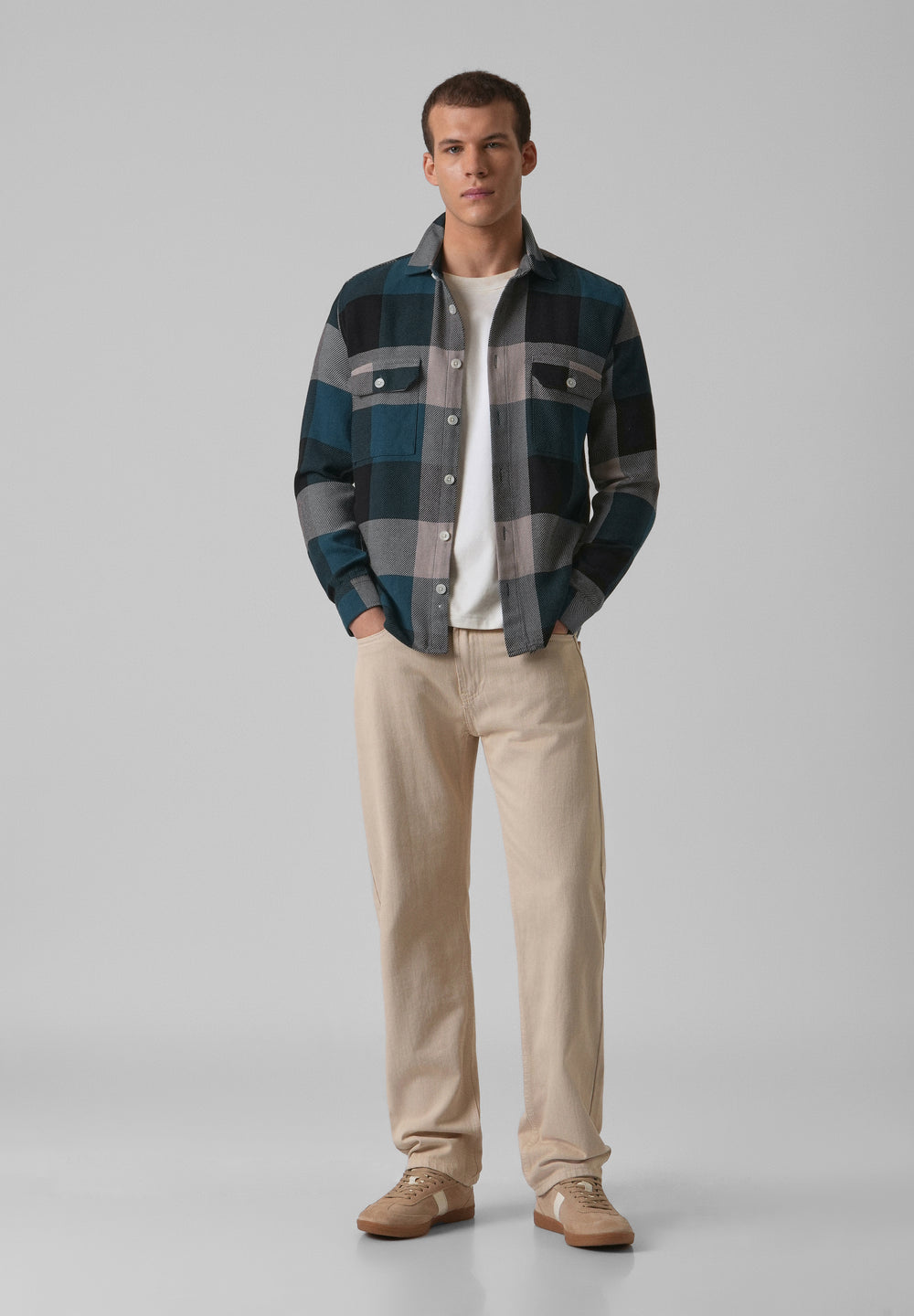 Teal Blue Brushed Cotton Check Shirt