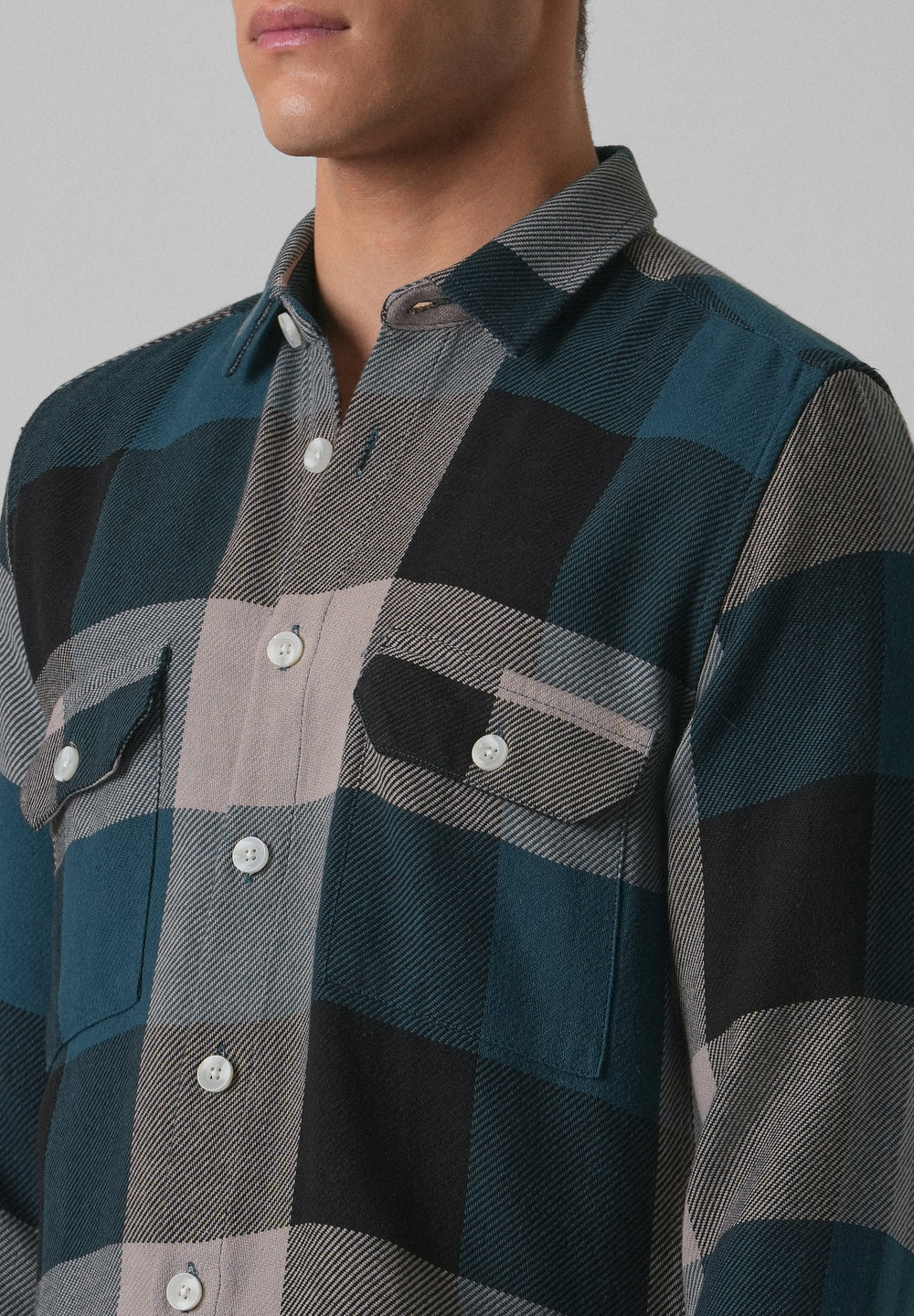 Teal Blue Brushed Cotton Check Shirt