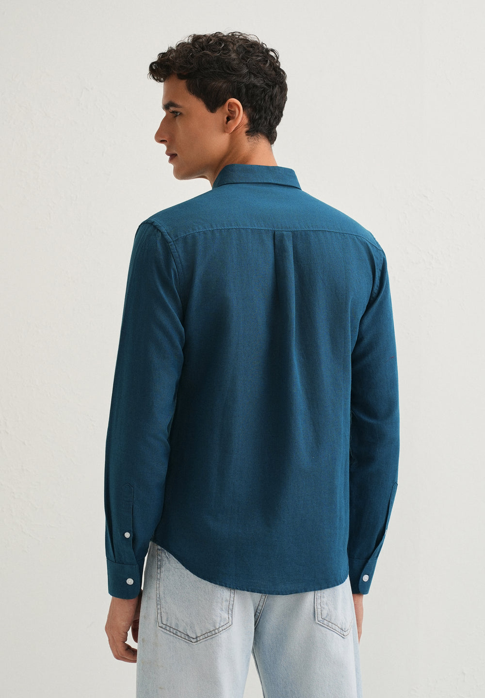 Teal Blue Cotton Linen Shirt