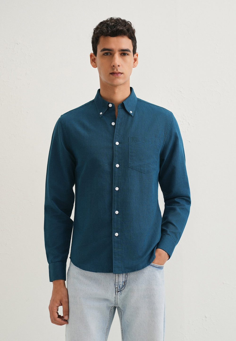Teal Blue Cotton Linen Shirt