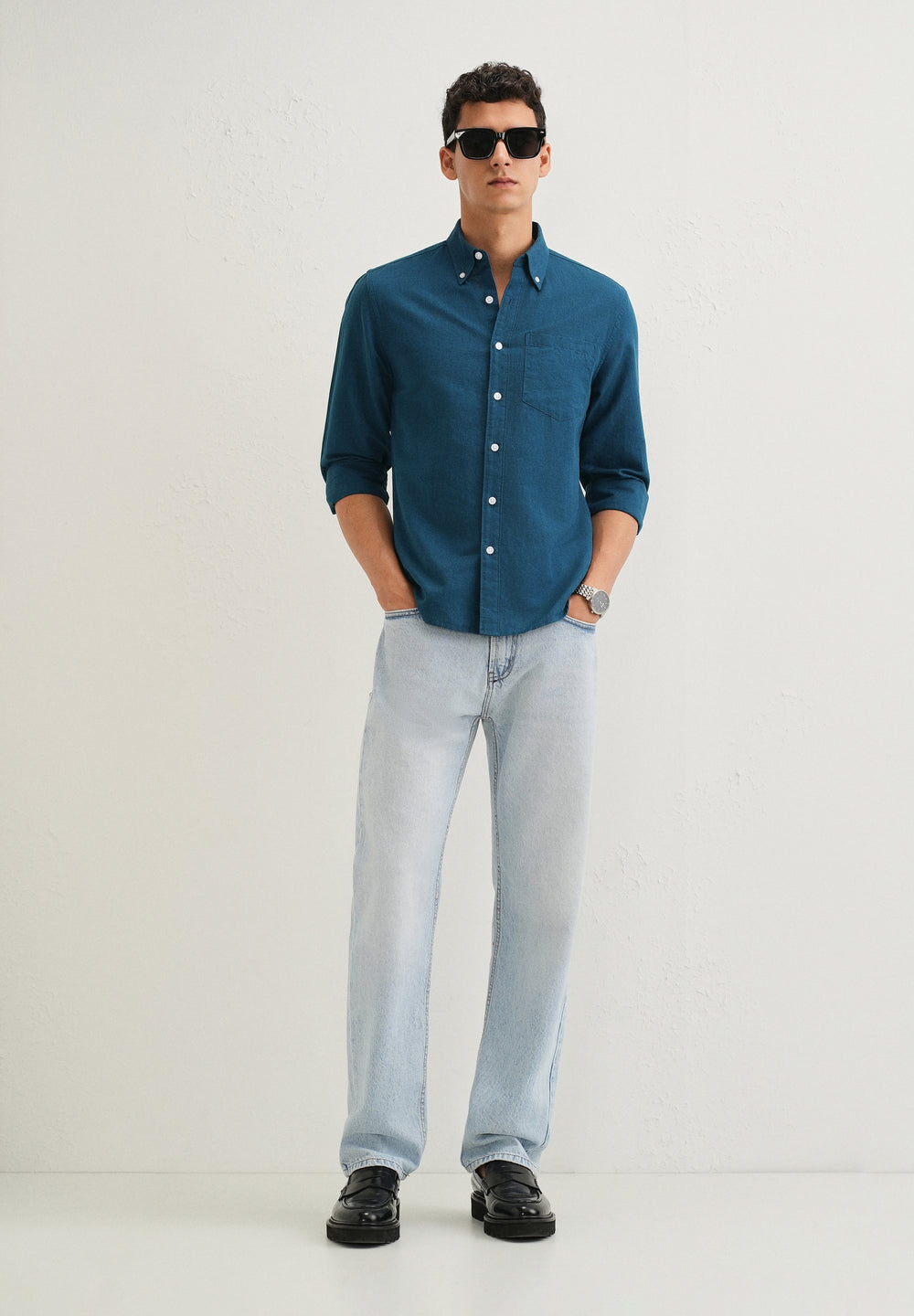 Teal Blue Cotton Linen Shirt