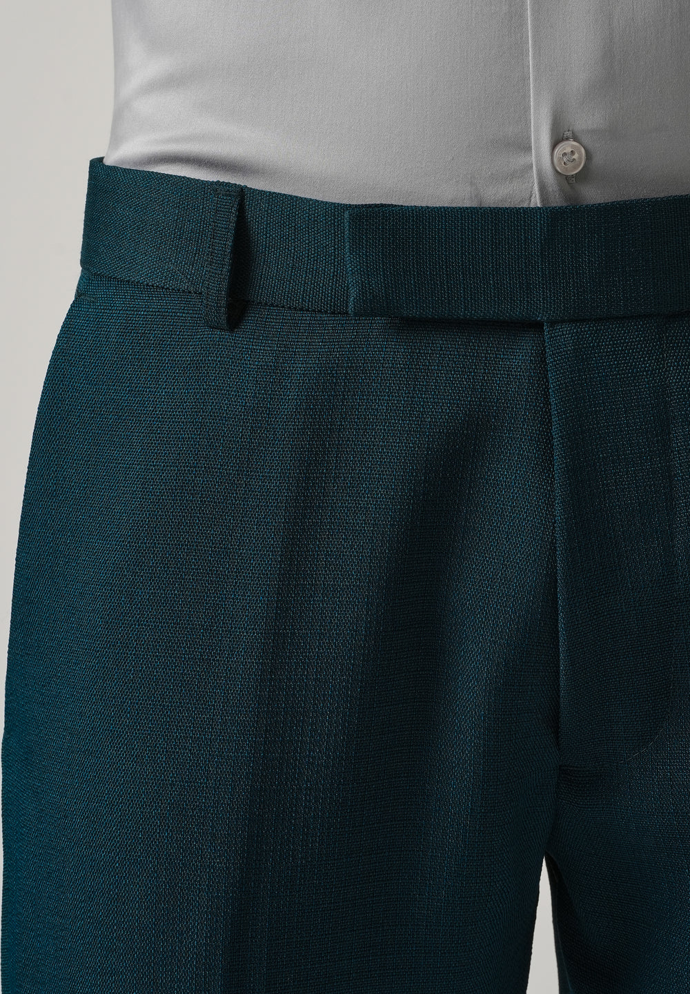 Teal Blue Blended Linen Formal Trouser