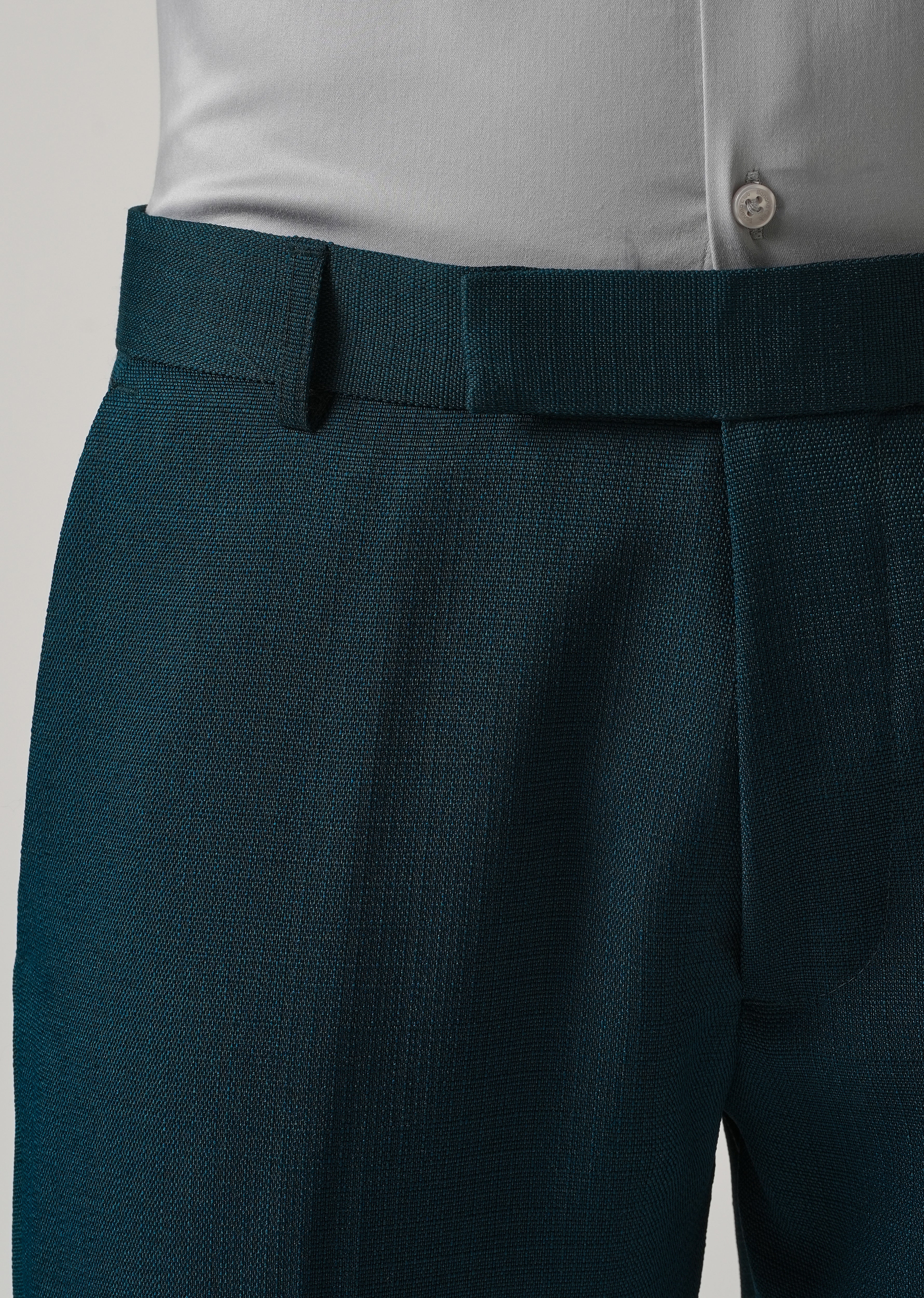 Teal Blue Blended Linen Formal Trouser