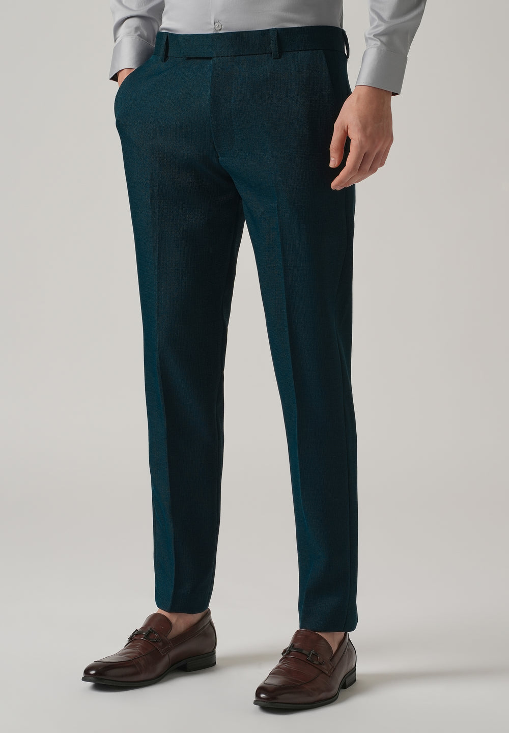 Teal Blue Blended Linen Formal Trouser