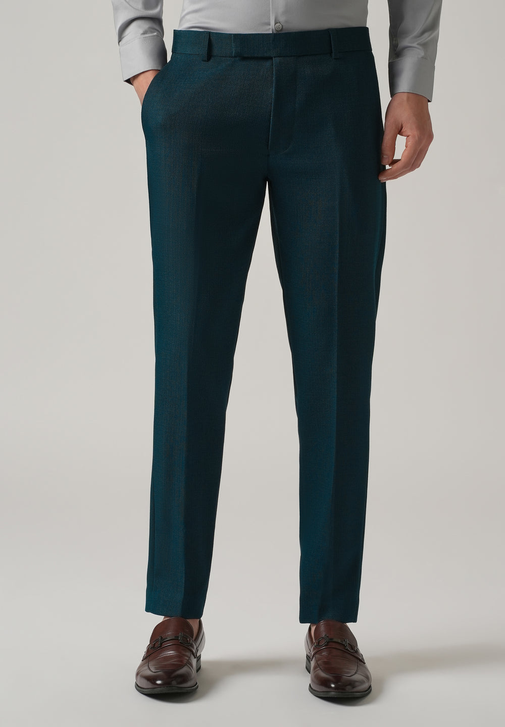 Teal Blue Blended Linen Formal Trouser
