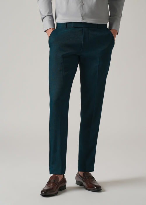 Teal Blue Blended Linen Formal Trouser