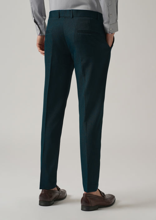 Teal Blue Blended Linen Formal Trouser