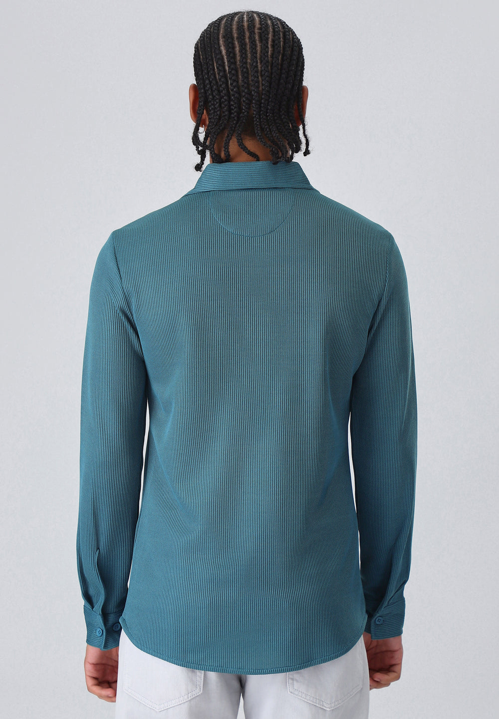 Teal Blue Plain Knitted Shirt