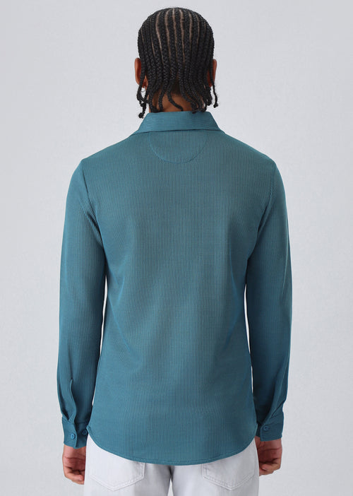 Teal Blue Plain Knitted Shirt