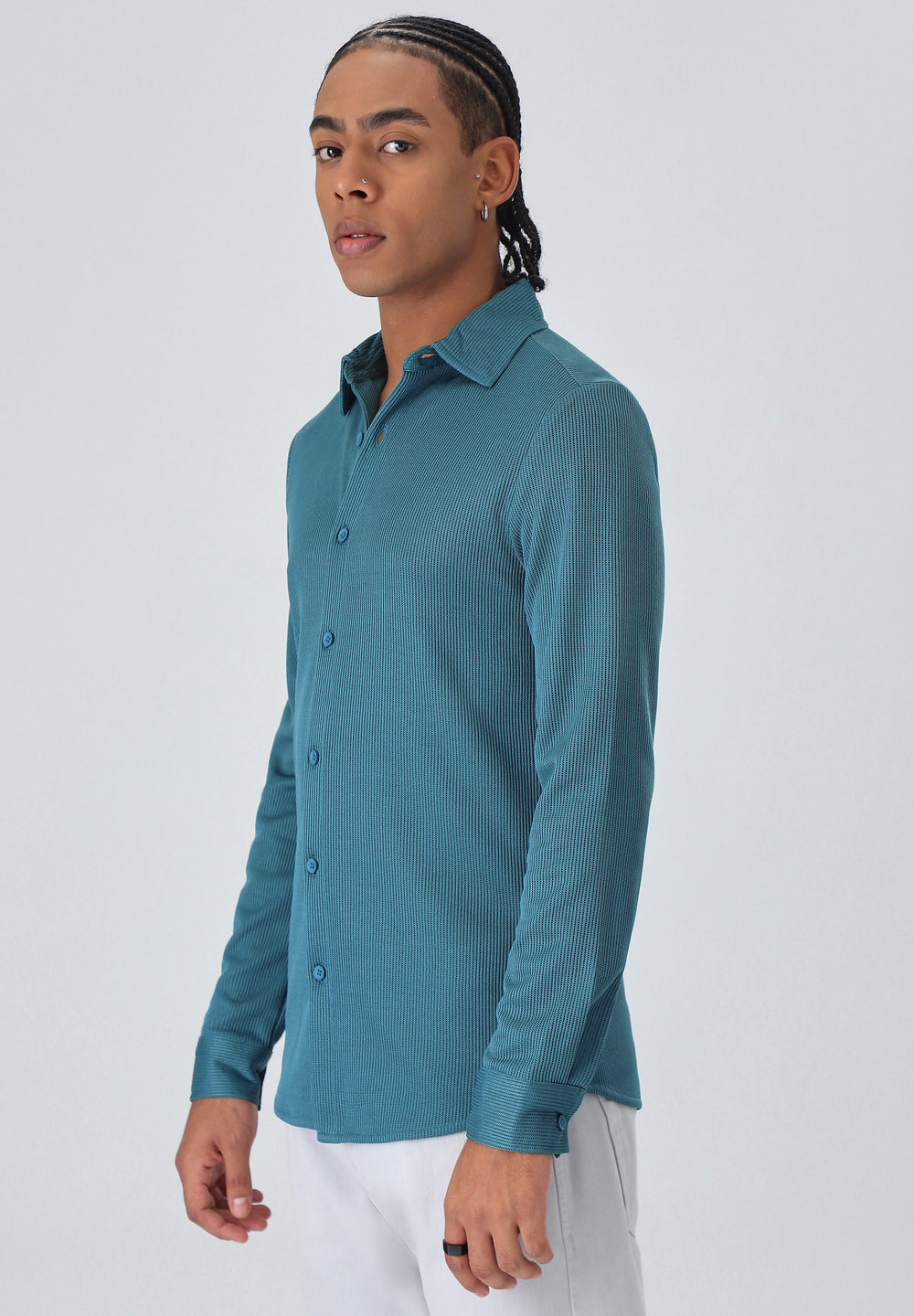 Teal Blue Plain Knitted Shirt