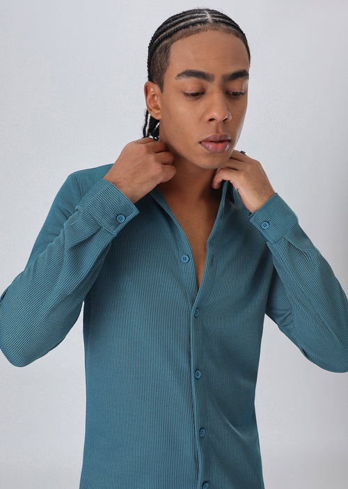 Teal Blue Plain Knitted Shirt